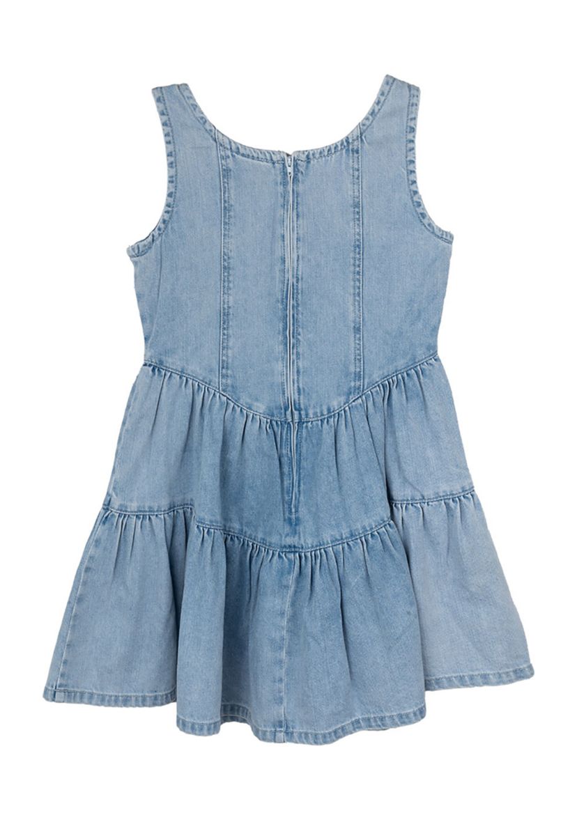 Girls 7-16 Denim Dress with Tiered Skirt