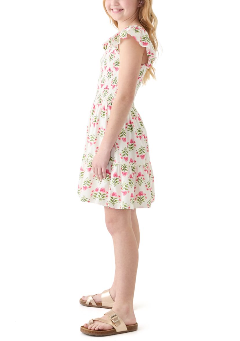 Girls 7-16 Smocked Floral Flutter Sleeve Dress