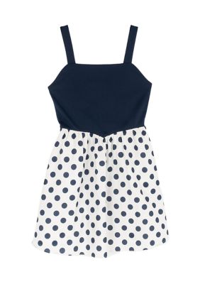 Rare Editions Girls 7-16 Knit Ponte Polka Dot Dress, Navy Blue, 14