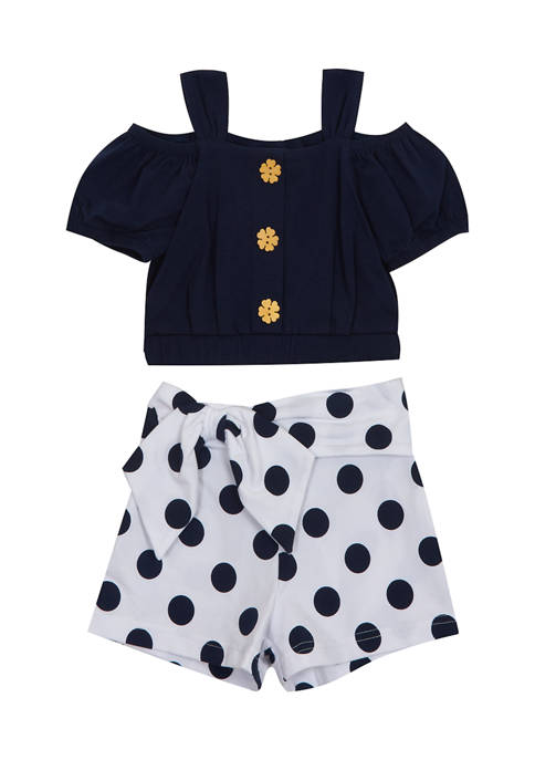 Girls 7-16 Knit Off the Shoulder Top and Dotted Shorts Set