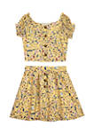 Girls 7-16 Printed Woven Button Top and Shorts Set