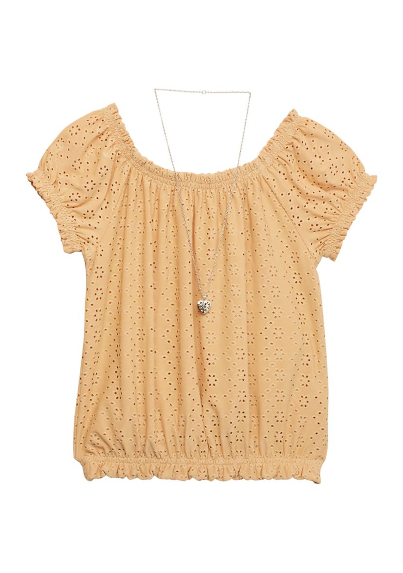 Girls 7-16 Knit Eyelet Top