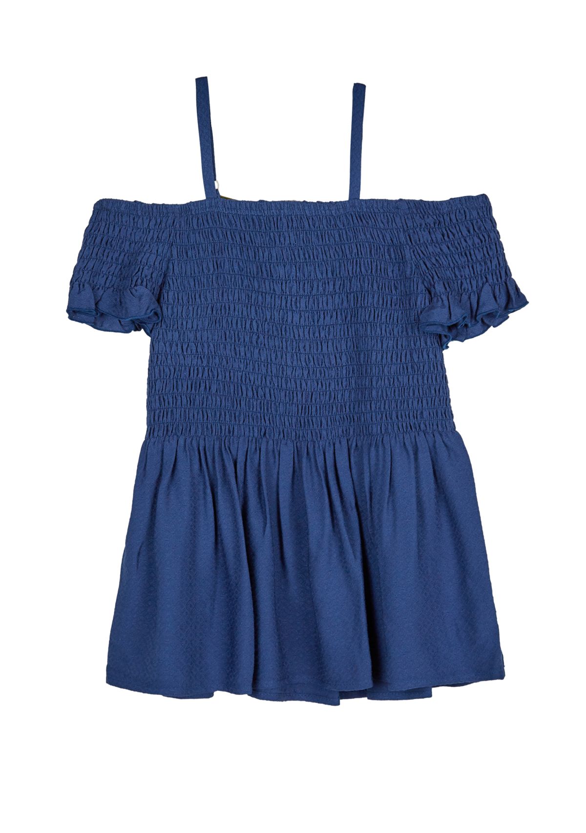 Girls 7-16 Cold Shoulder Smocked Babydoll Top 