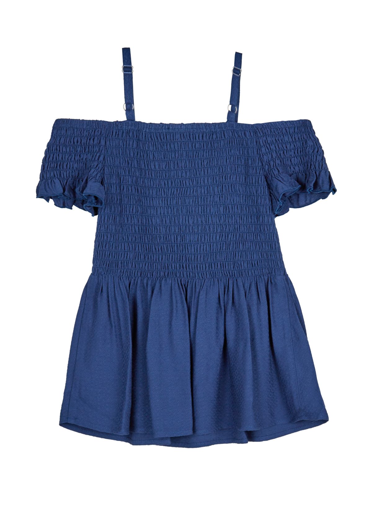 Girls 7-16 Cold Shoulder Smocked Babydoll Top 