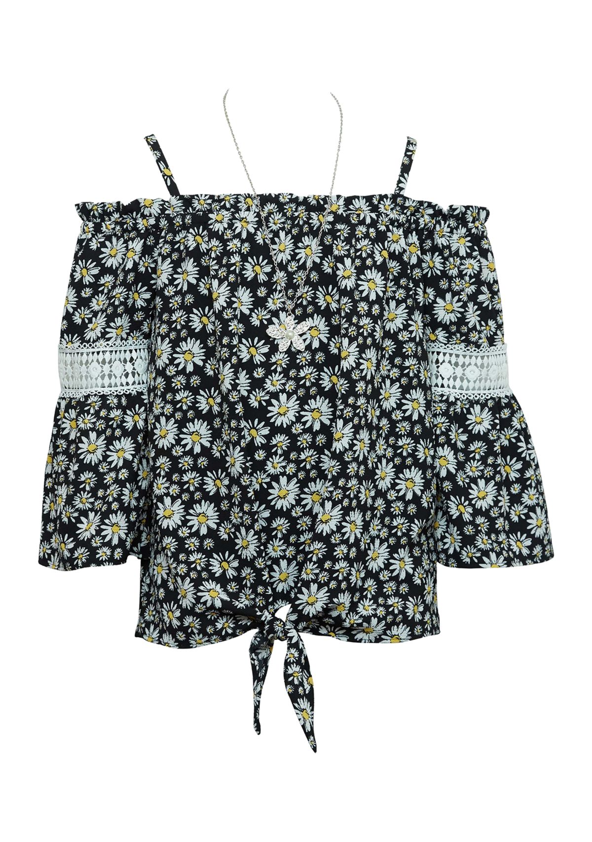Girls 7-16 Floral Off the Shoulder Peasant Top with Necklace