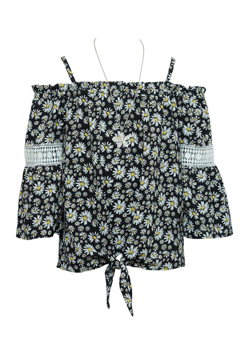 Girls 7-16 Floral Off the Shoulder Peasant Top with Necklace
