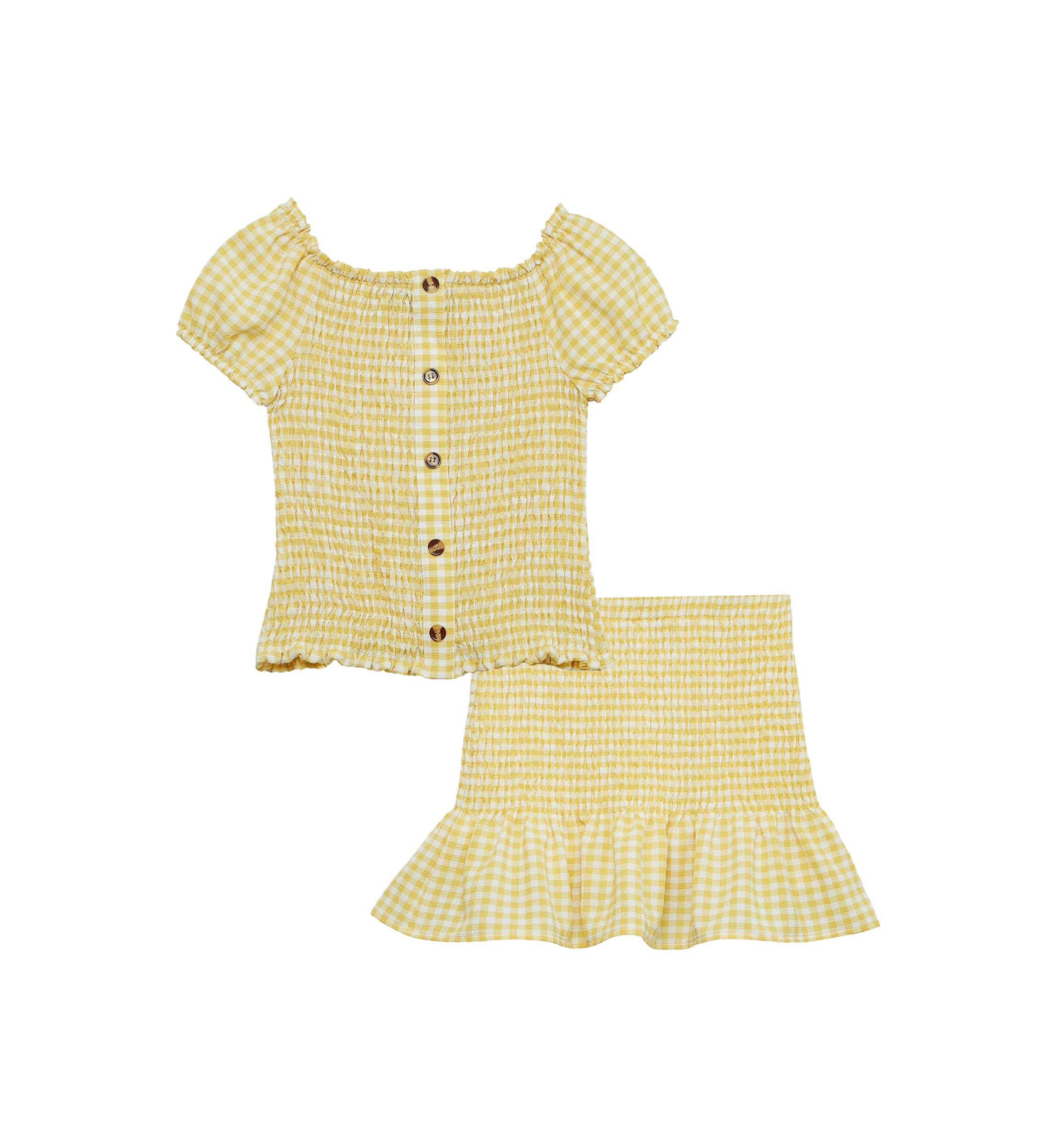 Girls 7-16 Short Sleeve Smocked Top and Mini Skirt Set 