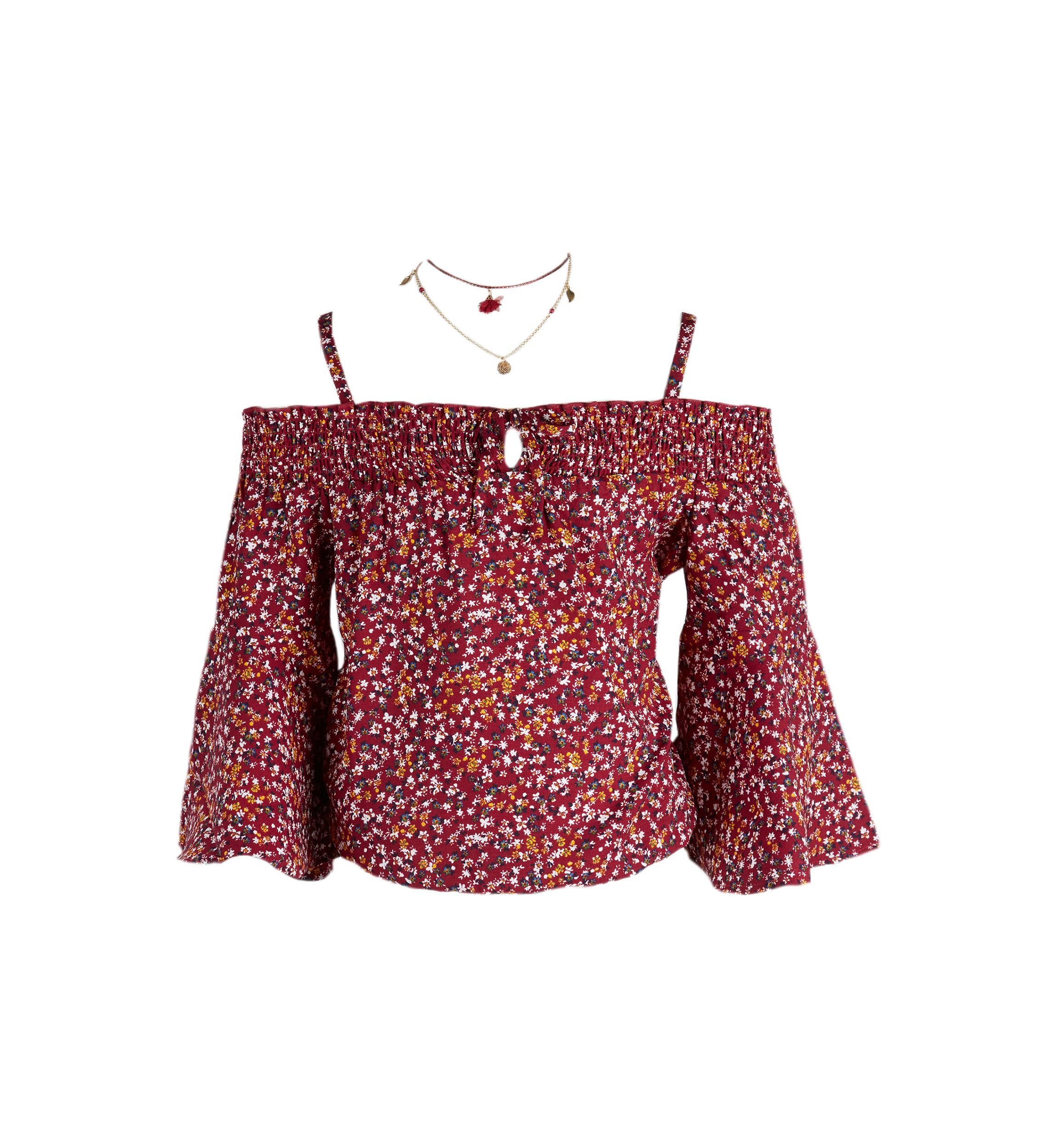 Girls 7-16 Floral Off the Shoulder Top with Necklace