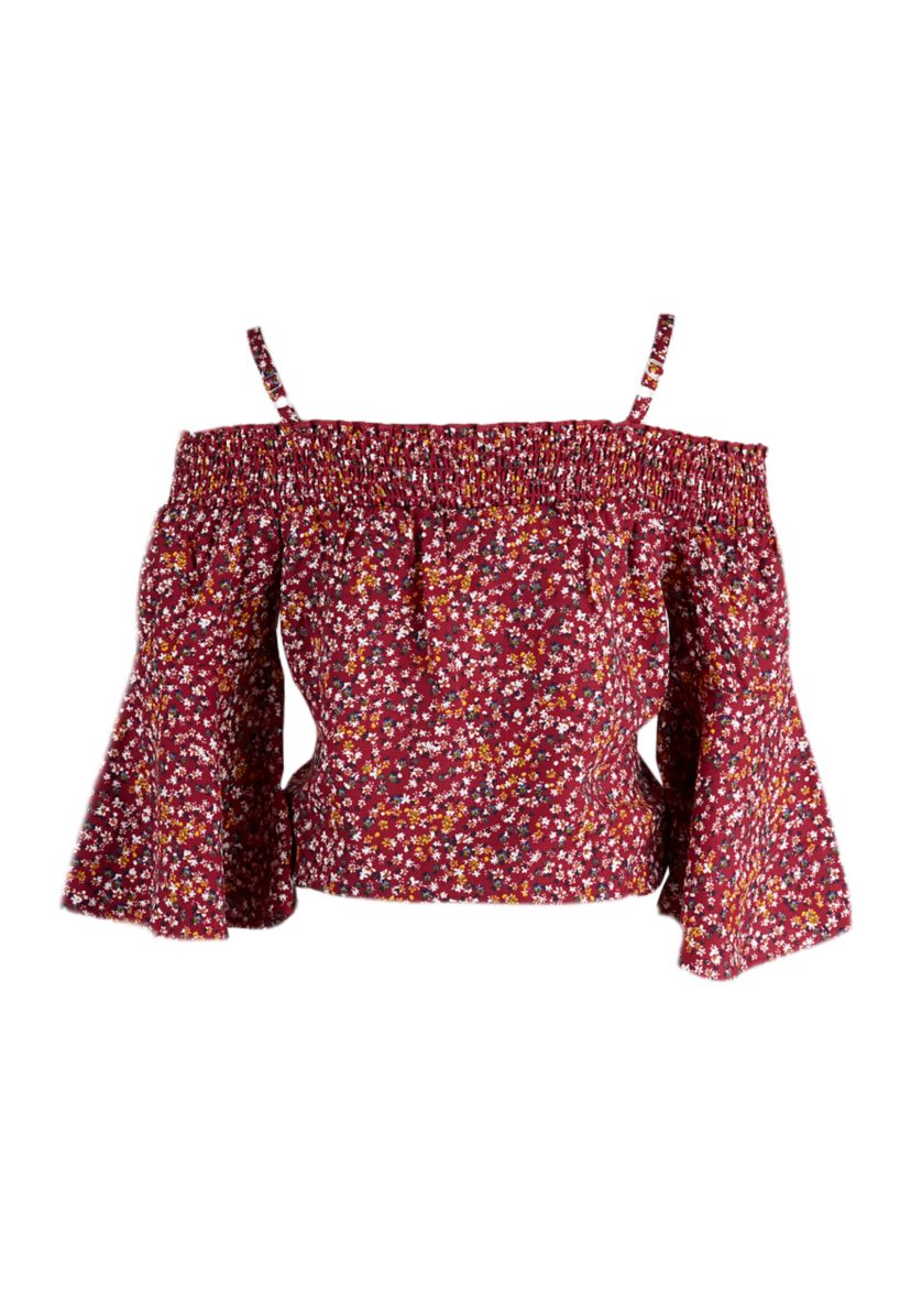 Girls 7-16 Floral Off the Shoulder Top with Necklace