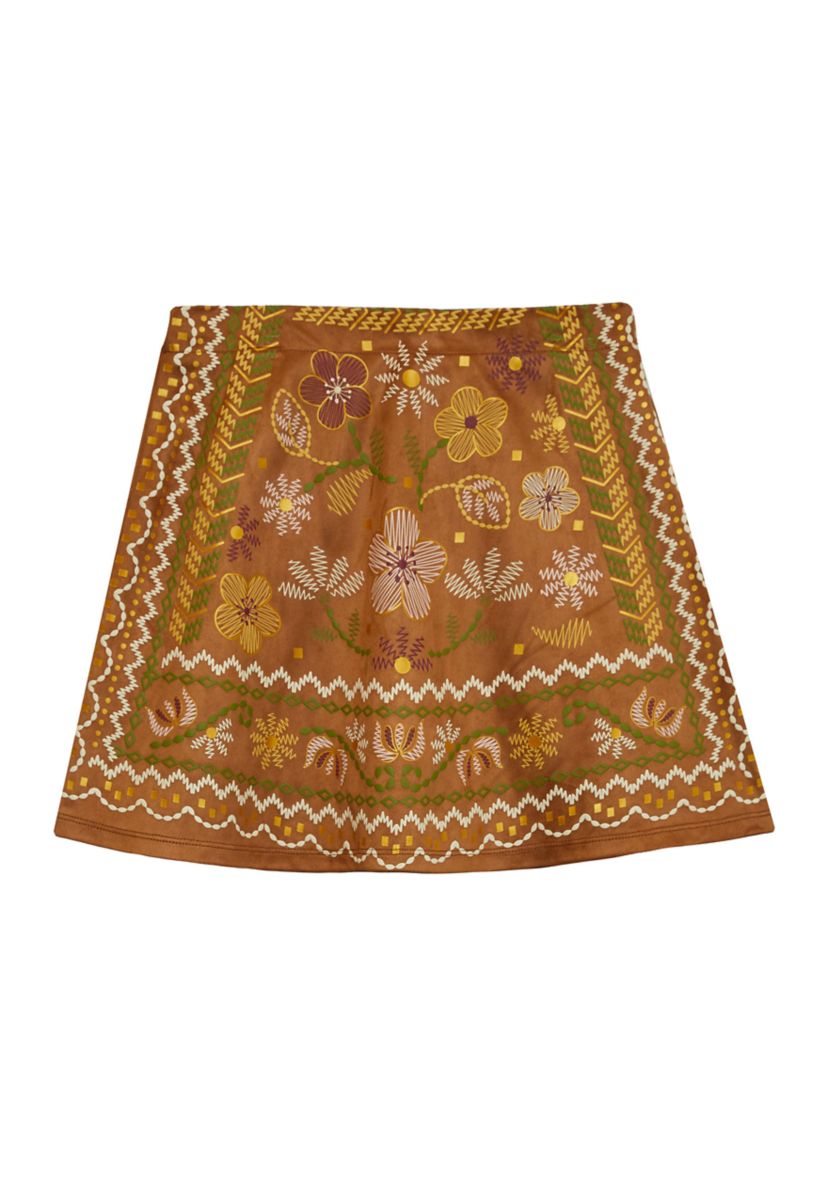 Girls 7-16 Puff Print Suede Skirt