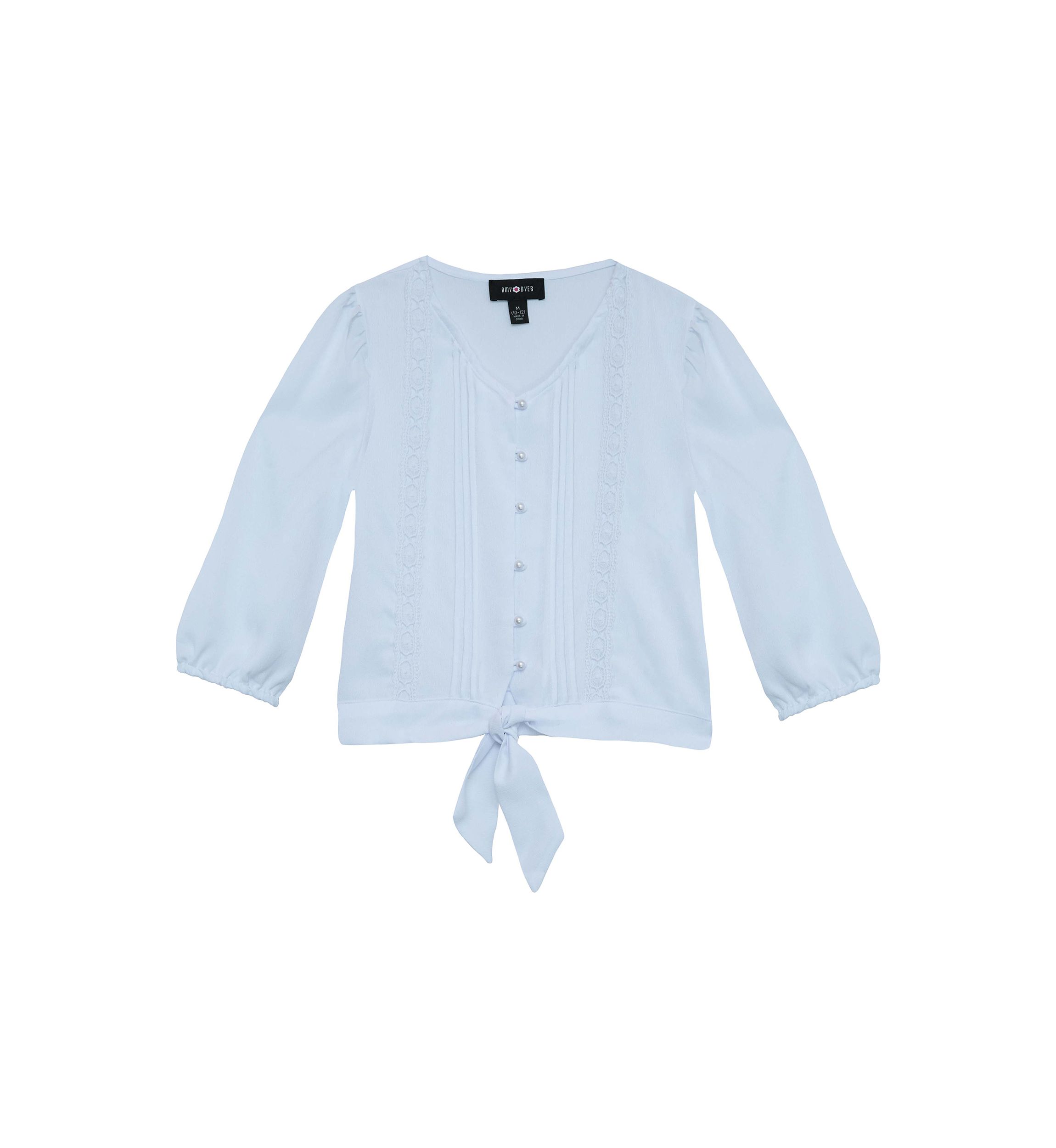 Girls 7-16 Long Sleeve Lace Trim Top