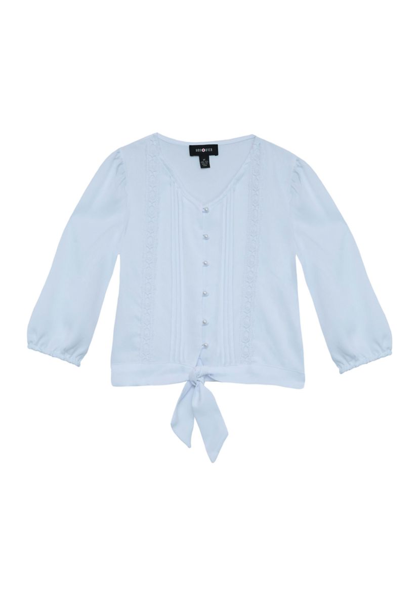Girls 7-16 Long Sleeve Lace Trim Top