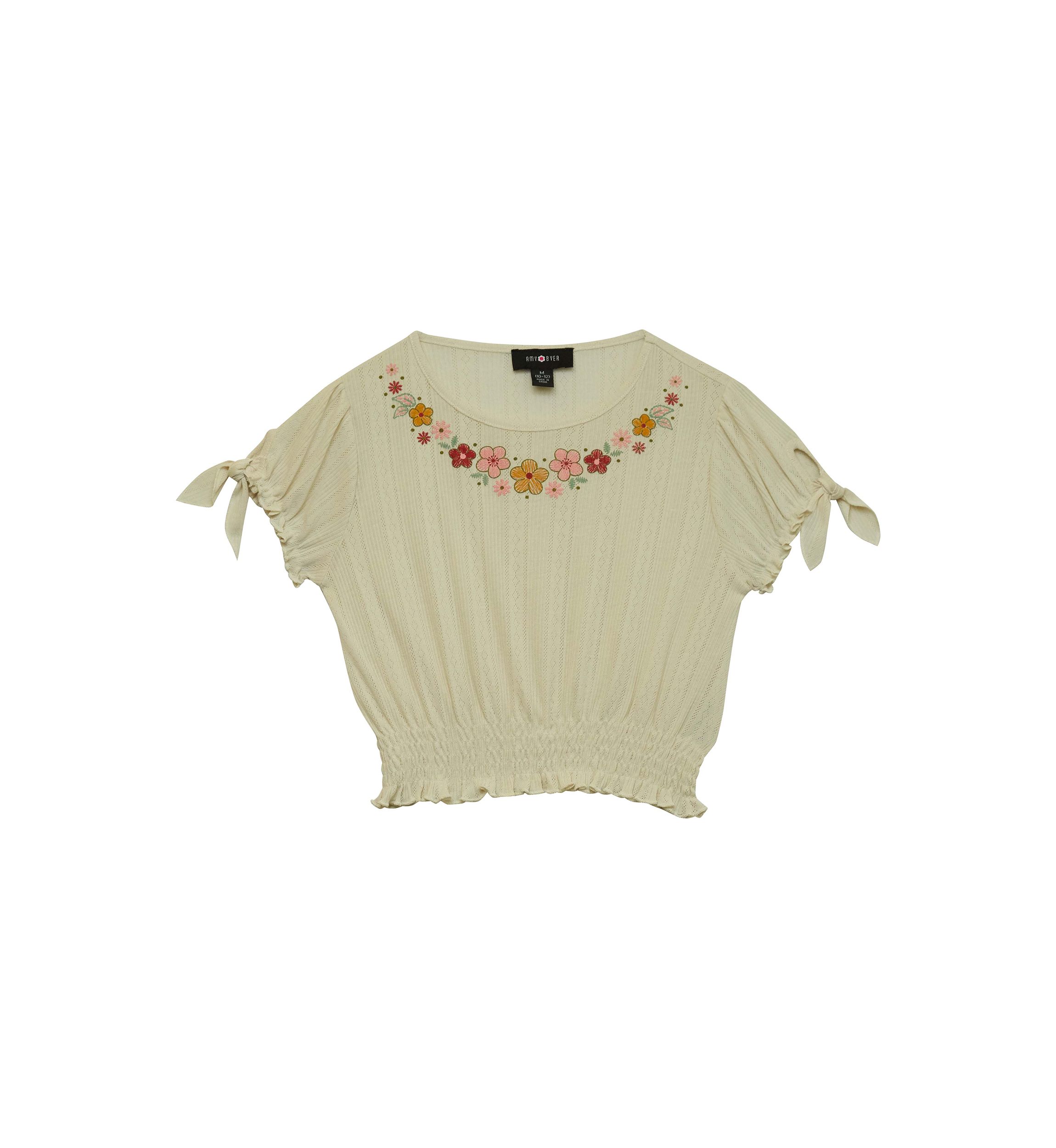 Girls 7-16 Dolman Tie Sleeve Flower Embellished Top
