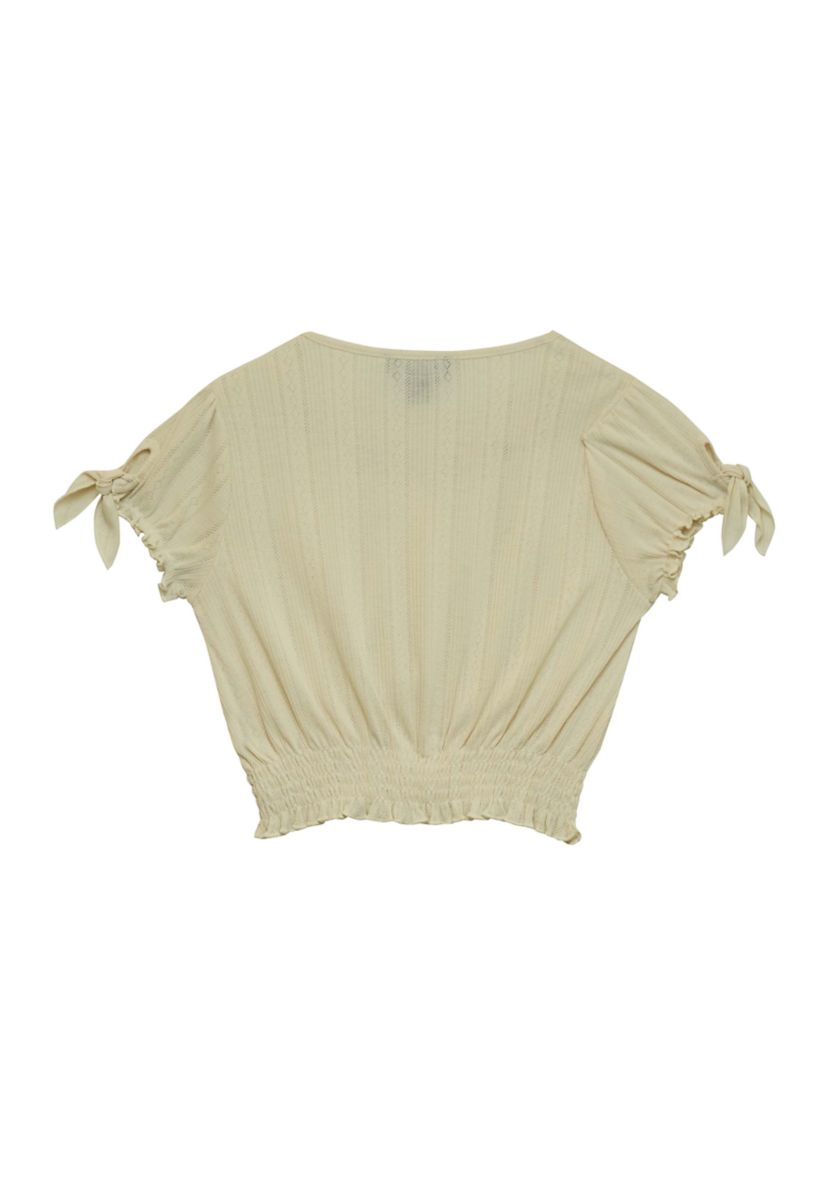 Girls 7-16 Dolman Tie Sleeve Flower Embellished Top