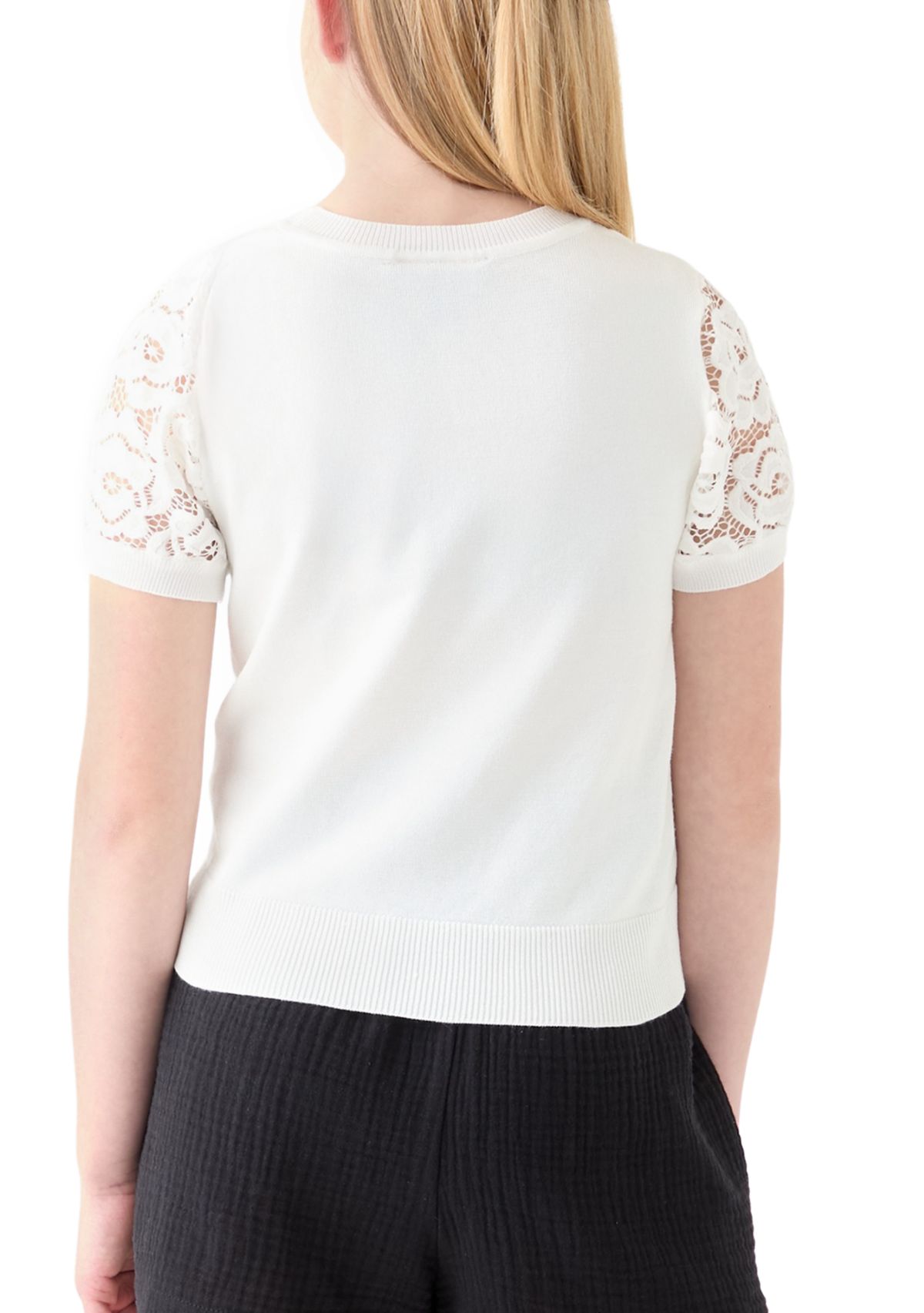 Girls 7-16 Short Lace Sleeve Sweater Top