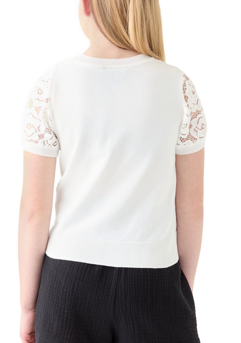 Girls 7-16 Short Lace Sleeve Sweater Top