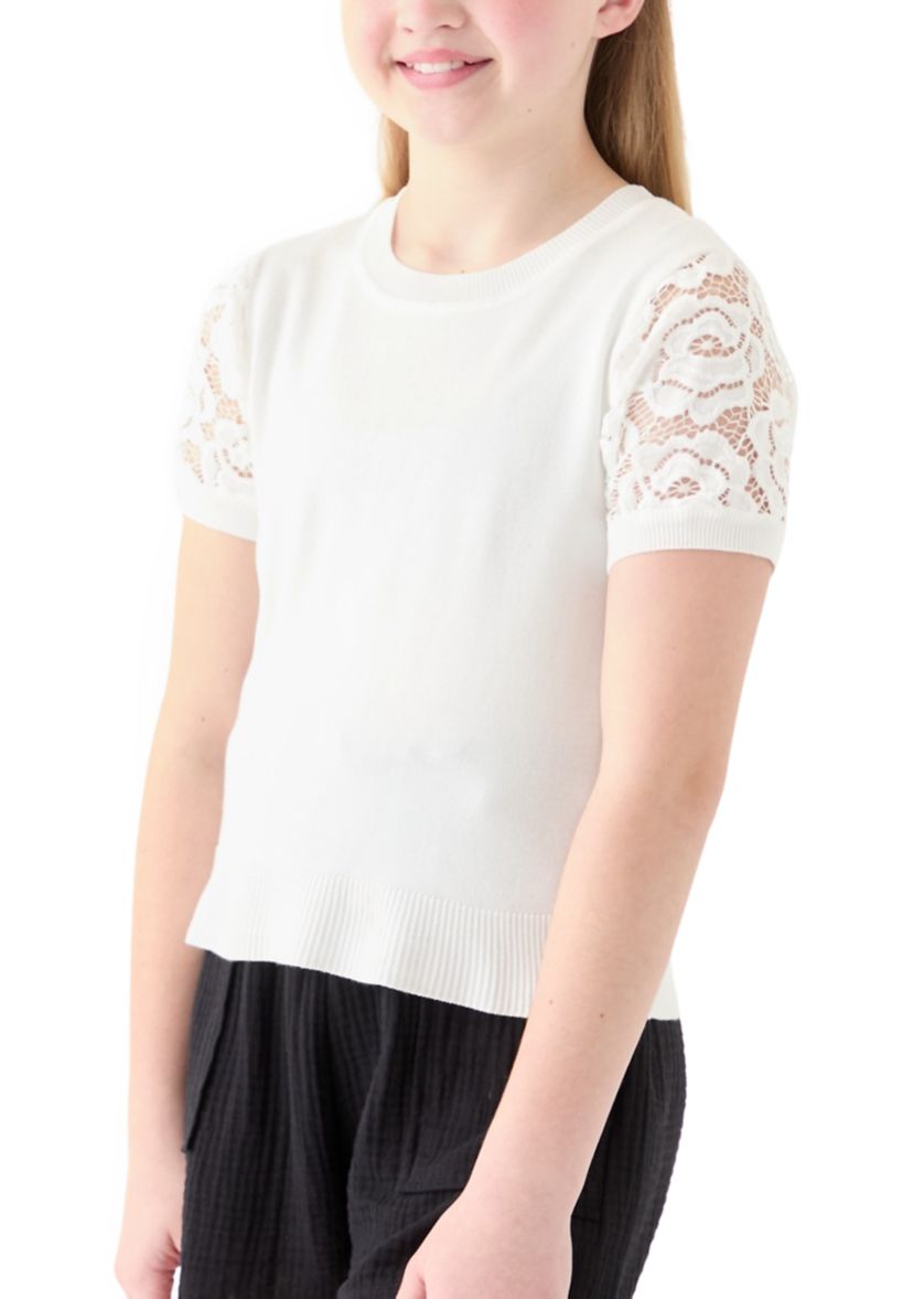 Girls 7-16 Short Lace Sleeve Sweater Top