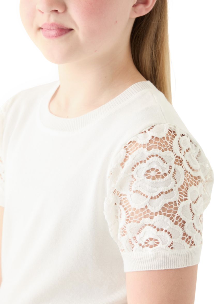 Girls 7-16 Short Lace Sleeve Sweater Top