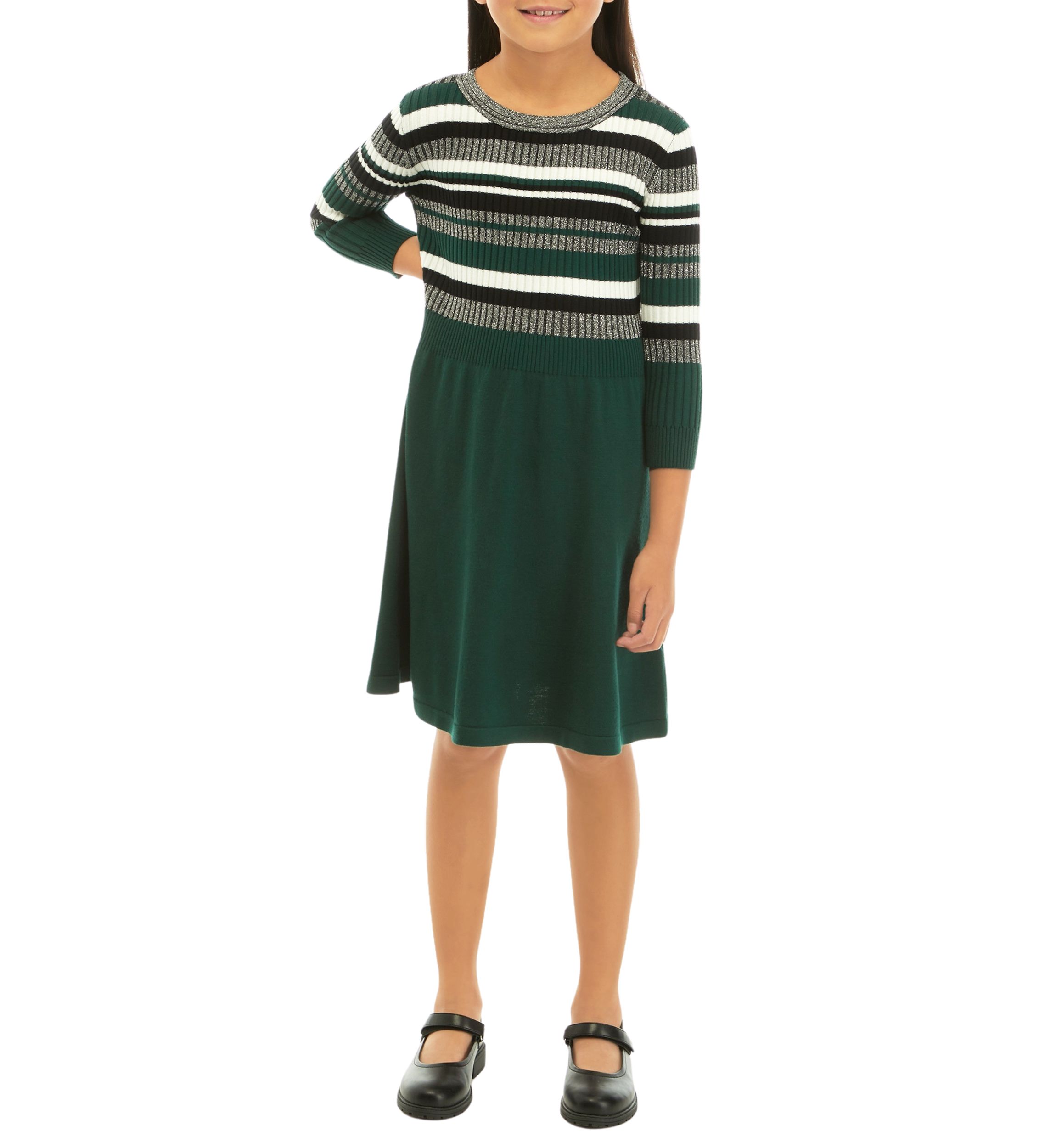 Girls 7-16 Metallic Stripe Sweater Knit Dress