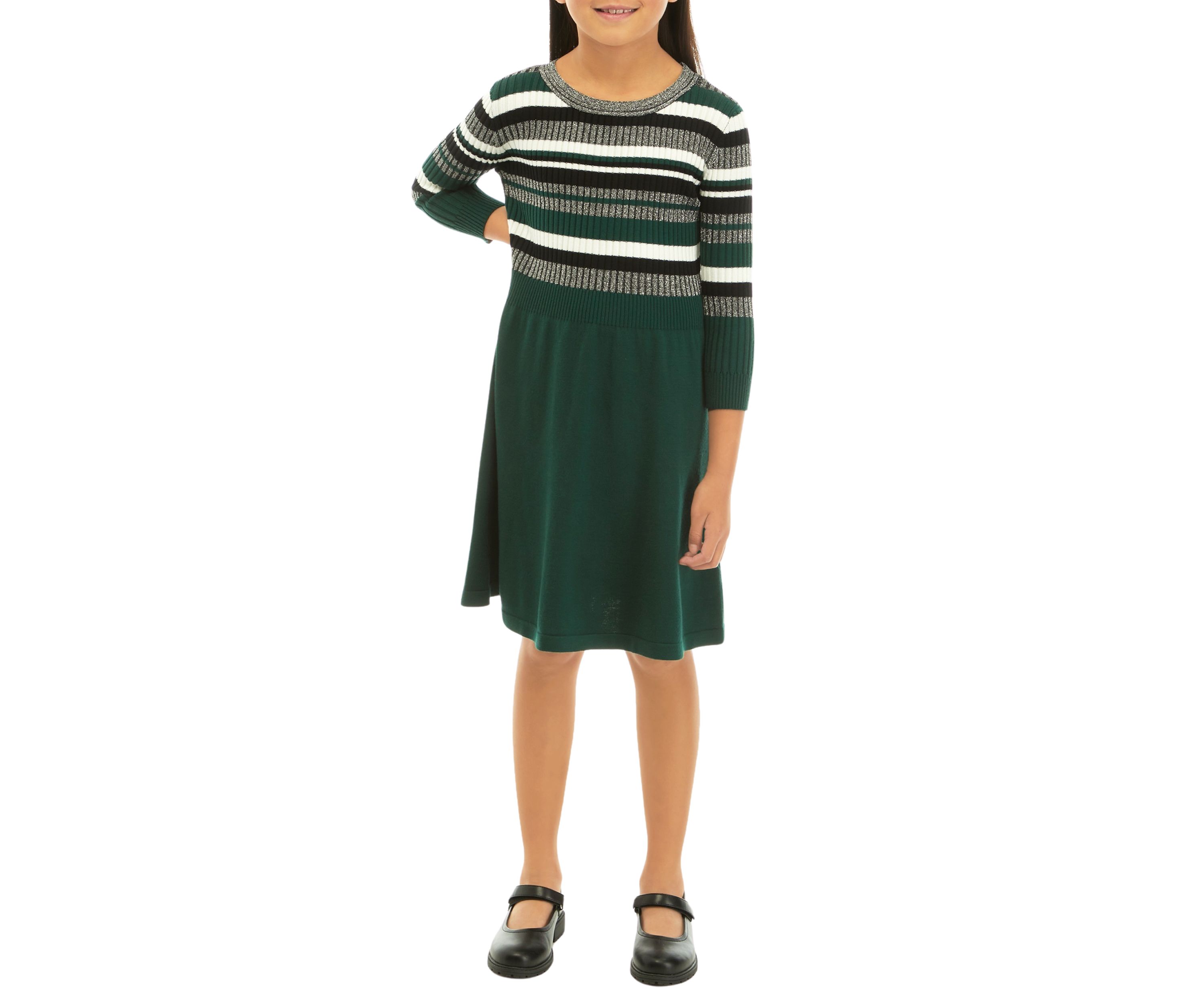 Girls 7-16 Metallic Stripe Sweater Knit Dress