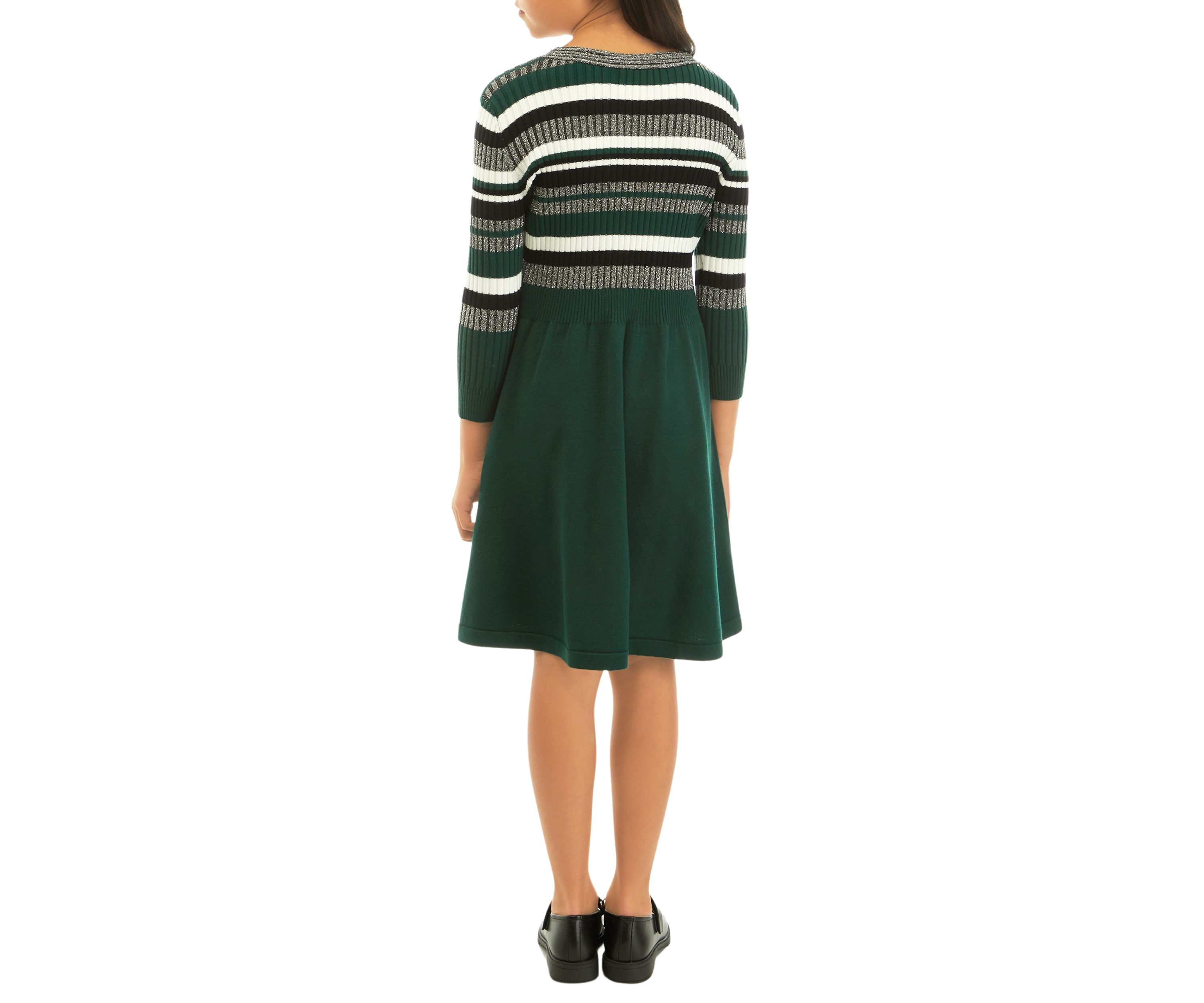 Girls 7-16 Metallic Stripe Sweater Knit Dress