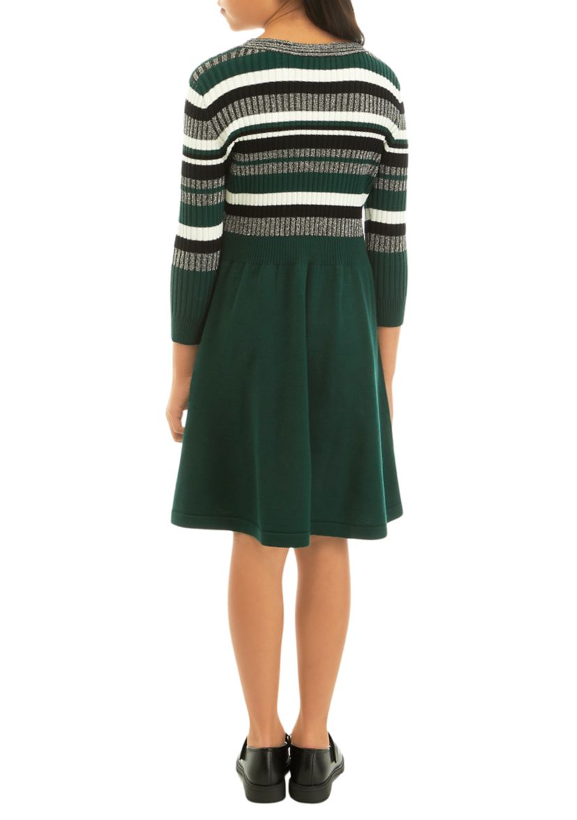 Girls 7-16 Metallic Stripe Sweater Knit Dress