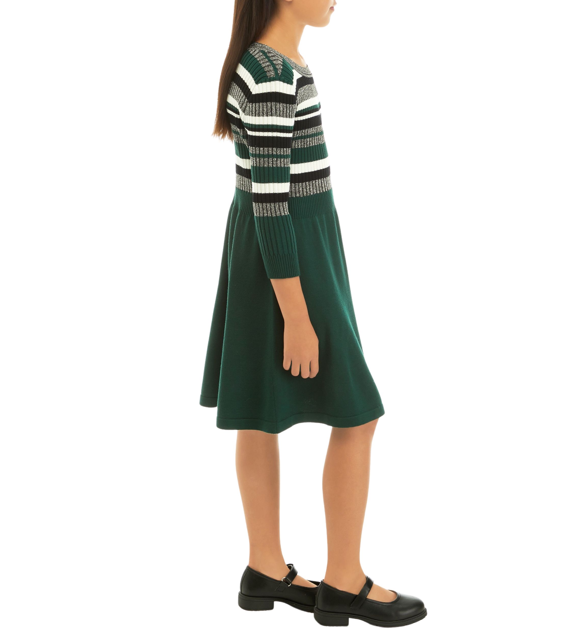 Girls 7-16 Metallic Stripe Sweater Knit Dress