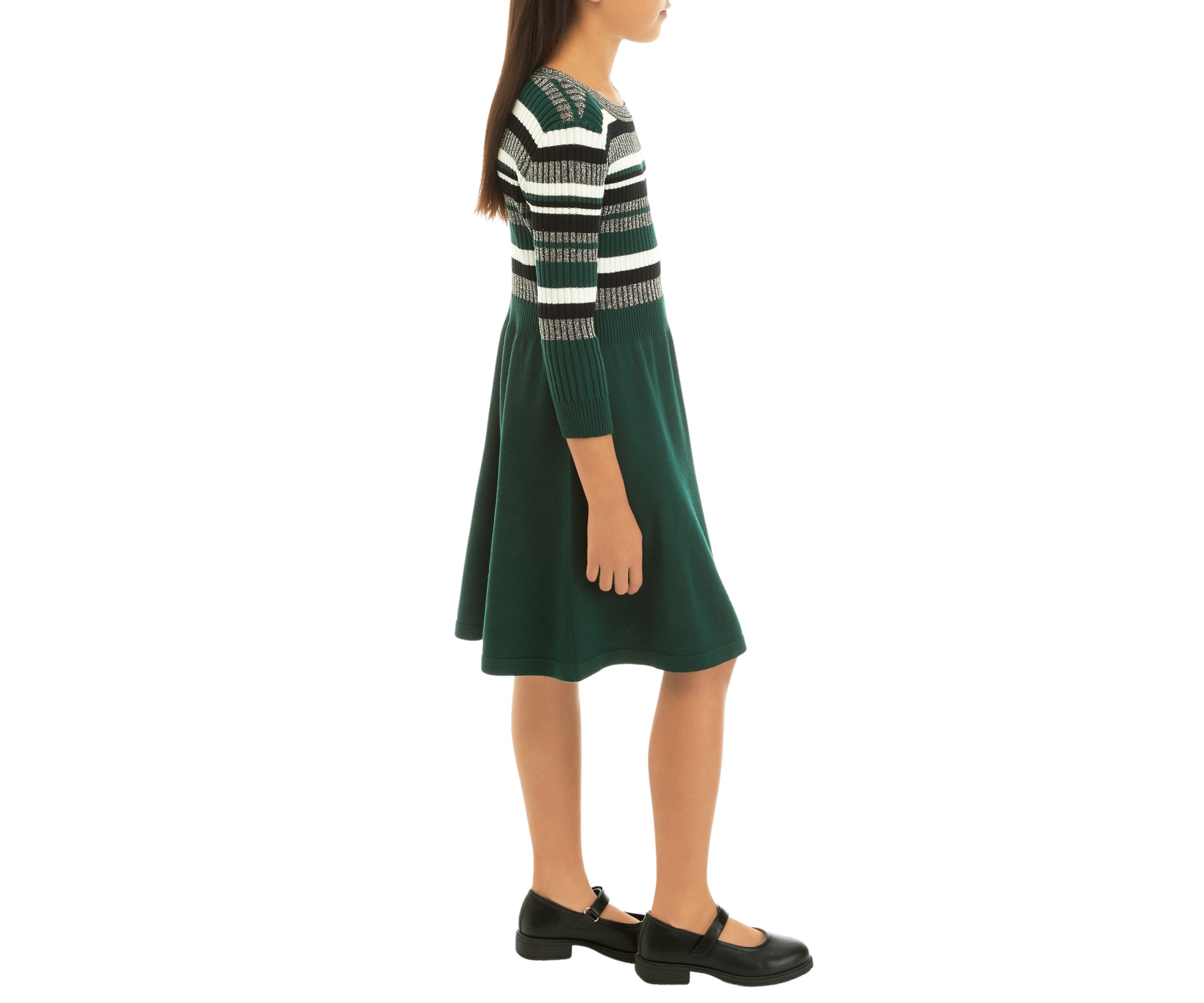 Girls 7-16 Metallic Stripe Sweater Knit Dress