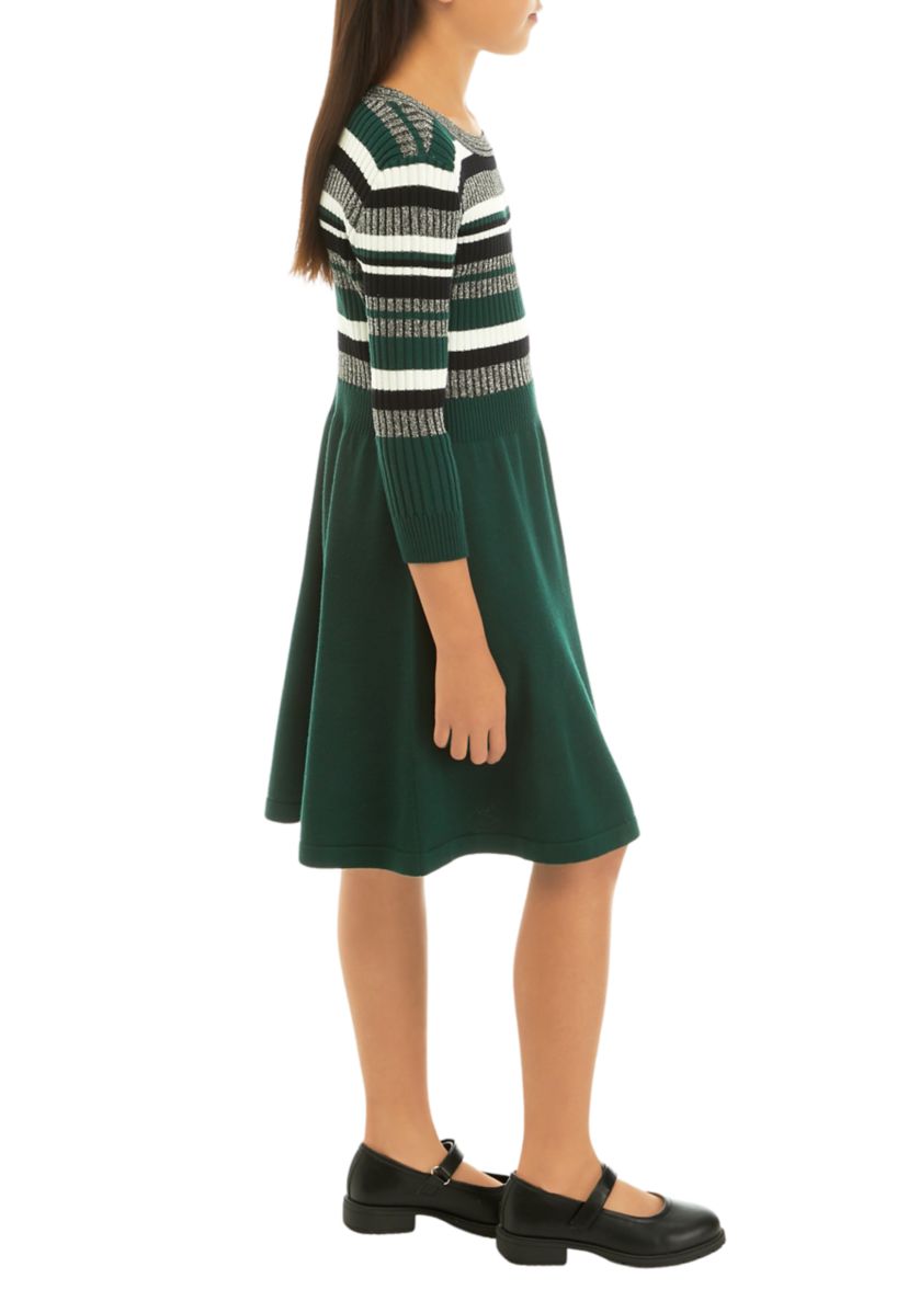 Girls 7-16 Metallic Stripe Sweater Knit Dress