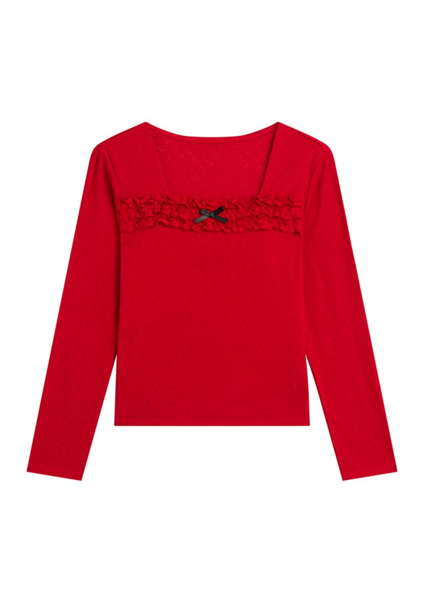 Girls 7-16 Printed Heart Pointelle Top