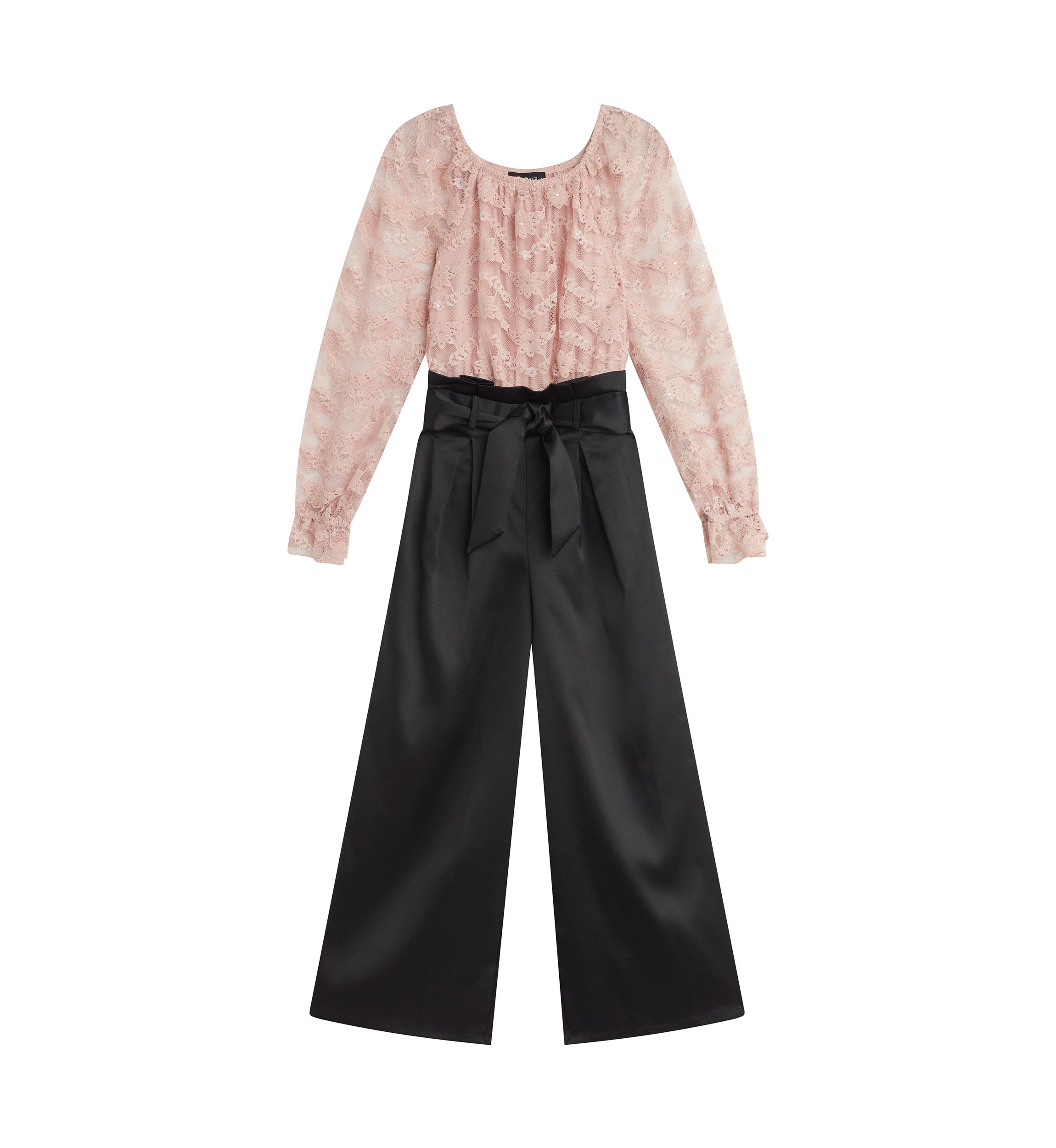 Girls 7-16 Lace Bodice and Paperbag Pants Jumpsuit