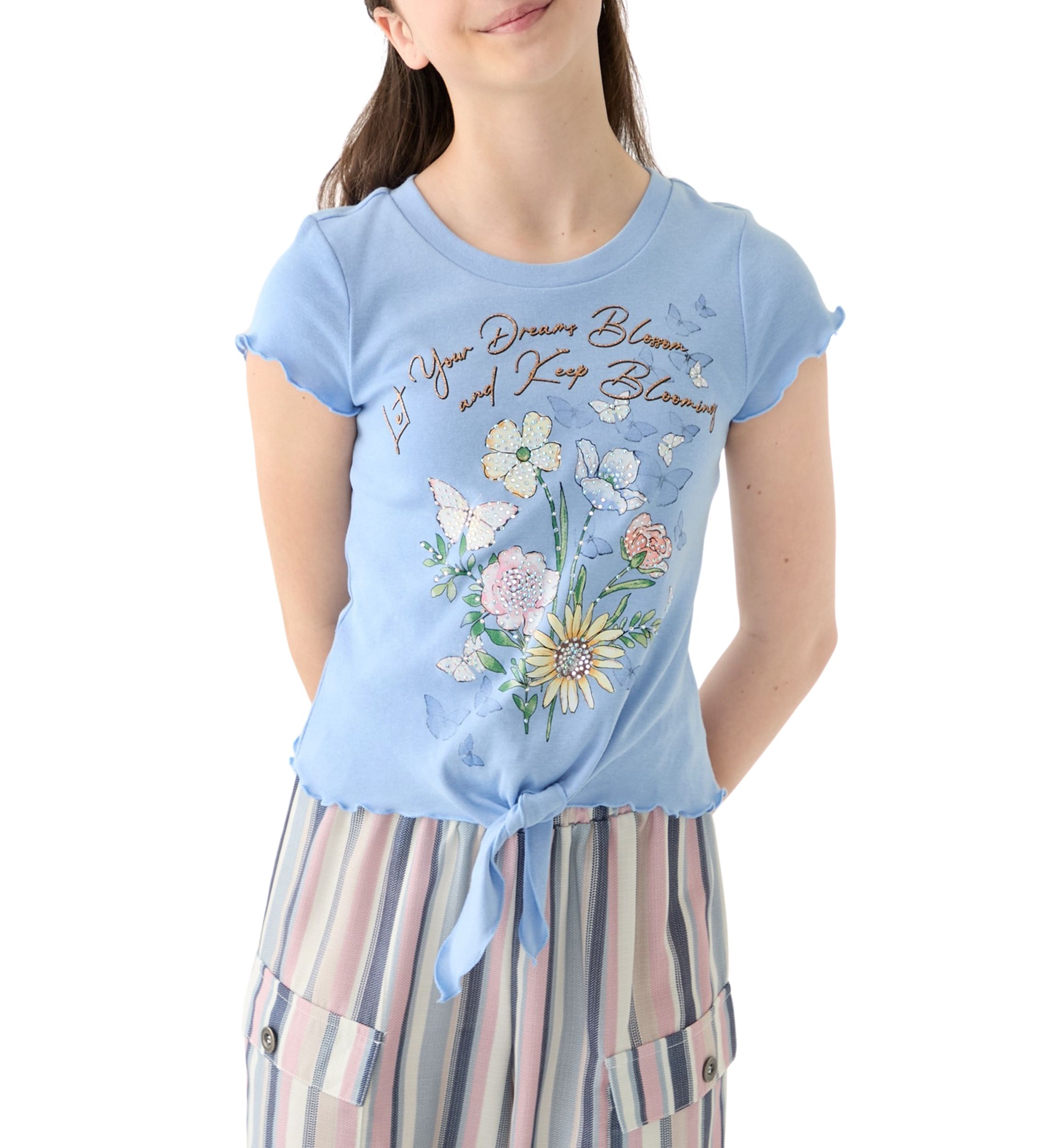 Girls 7-16 Tie Front Floral Graphic T-Shirt