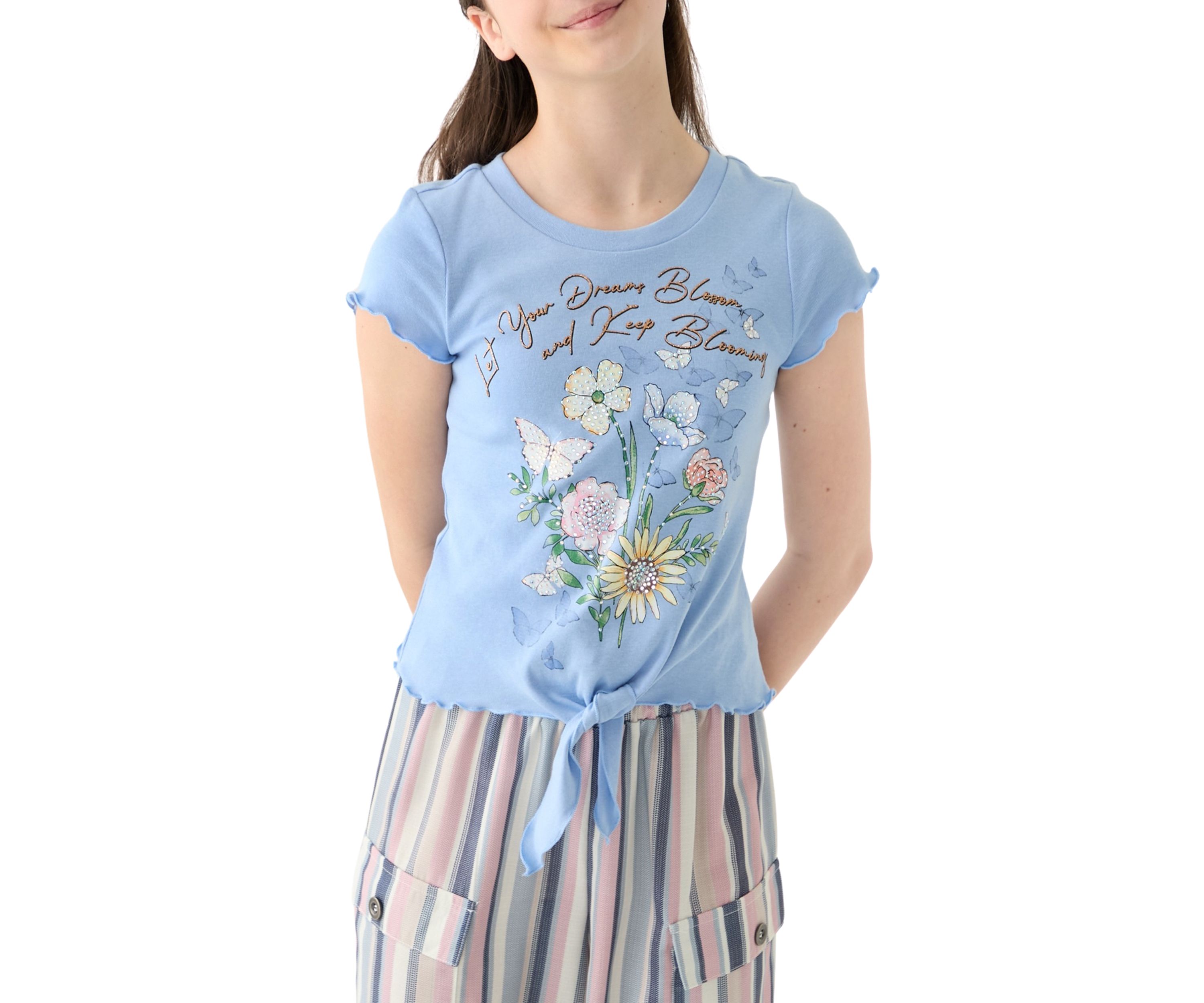 Girls 7-16 Tie Front Floral Graphic T-Shirt
