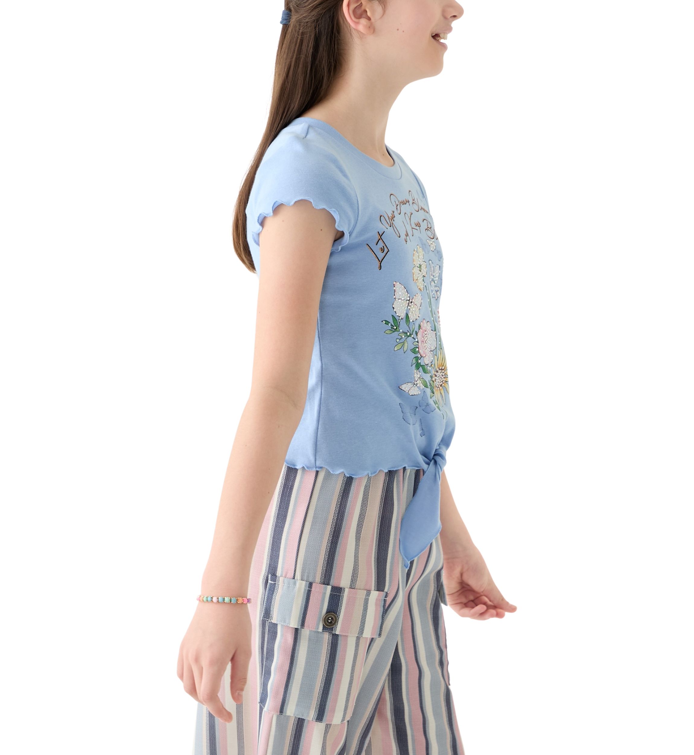 Girls 7-16 Tie Front Floral Graphic T-Shirt