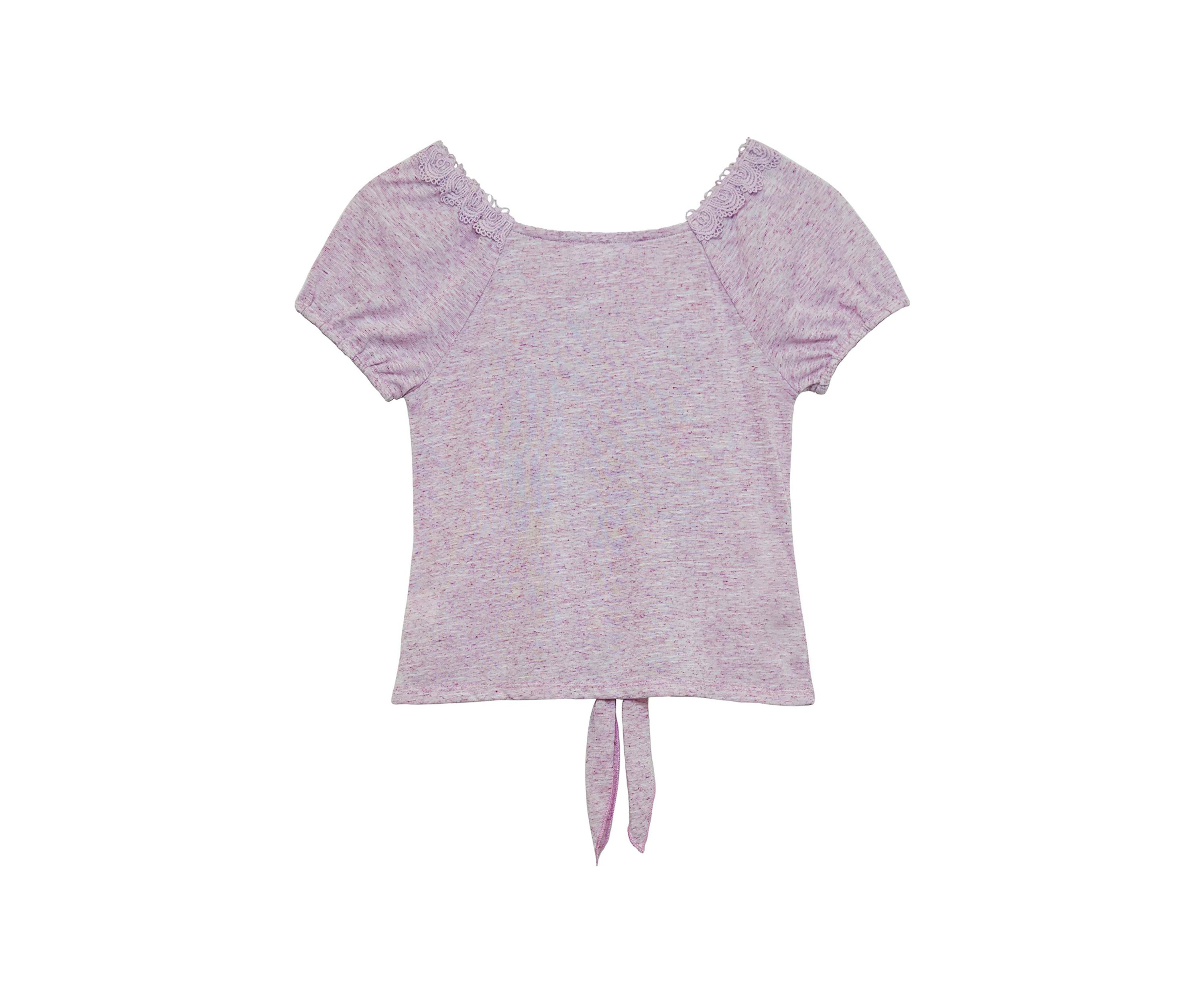 Girl 7-16 Puff Sleeve Flower Graphic Tie Waist Top 
