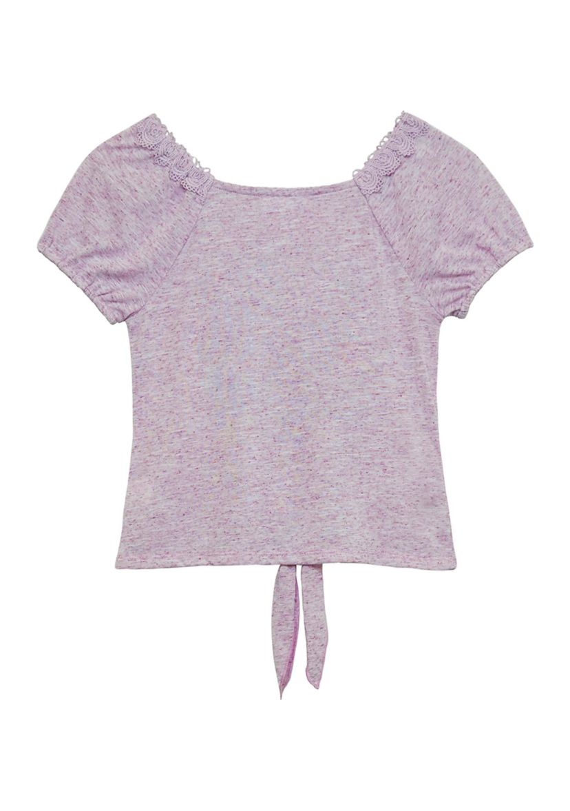 Girl 7-16 Puff Sleeve Flower Graphic Tie Waist Top 
