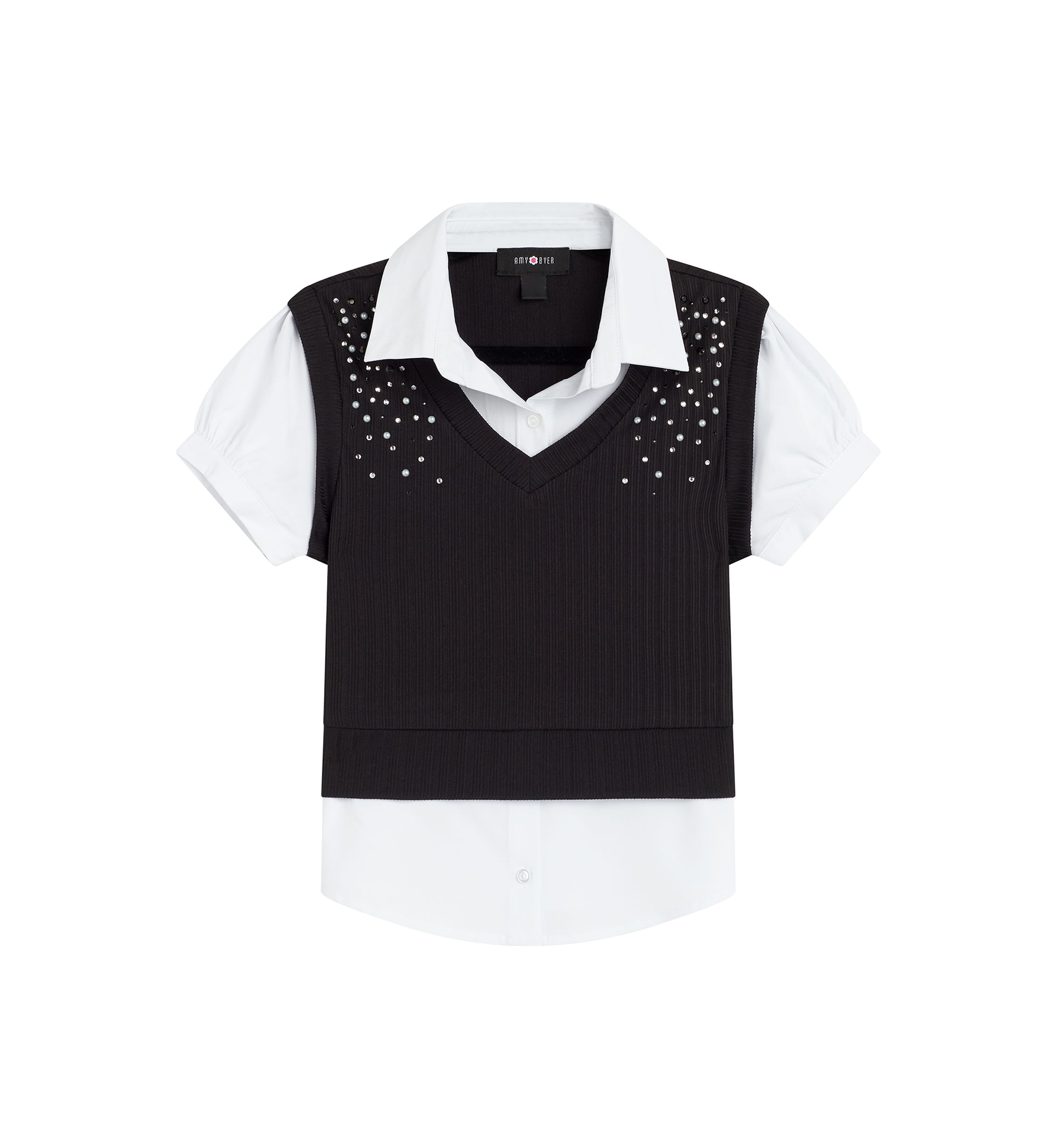 Girls 7-16 Pearl Trim 2Fer Vest