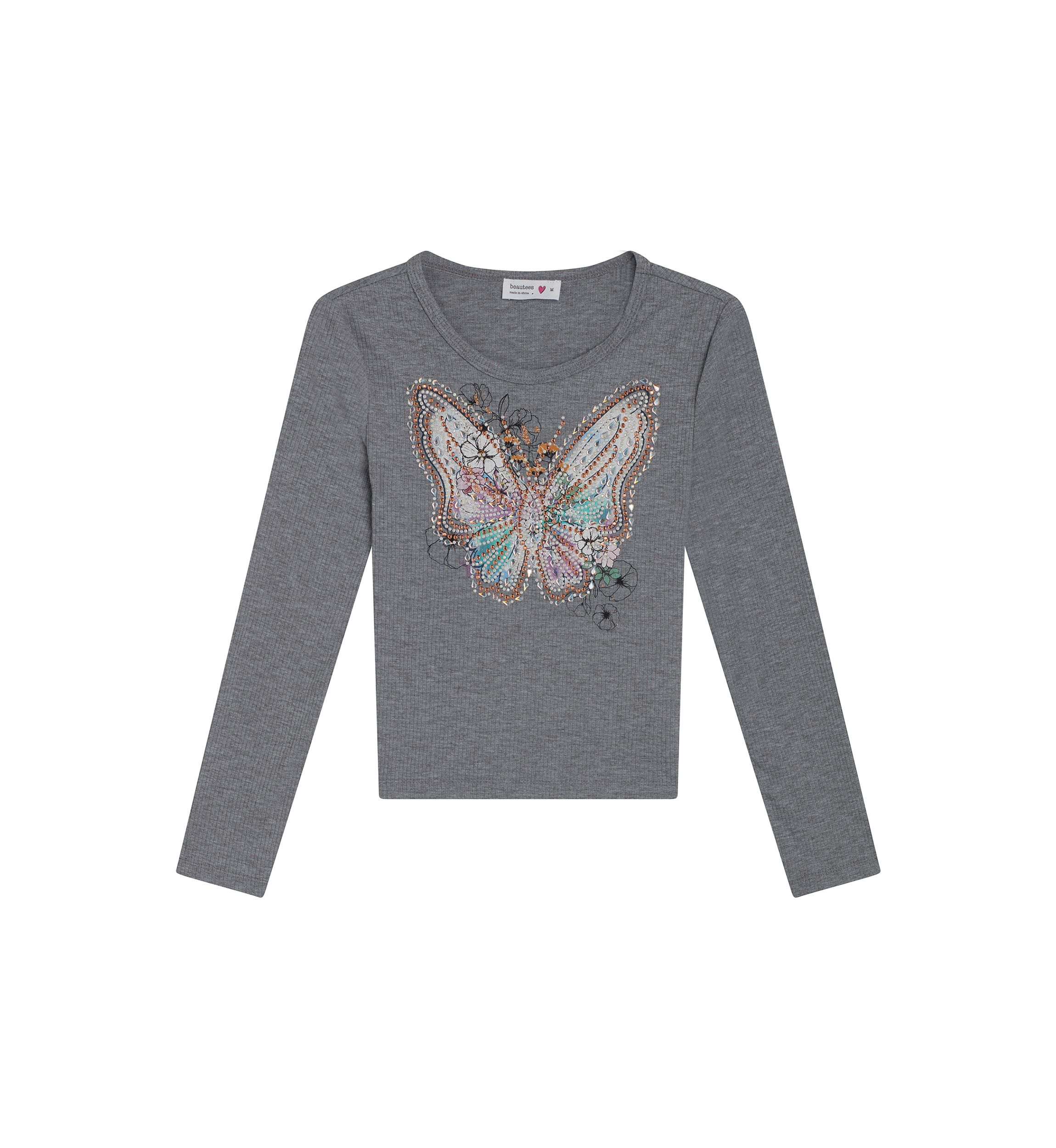 Girls 7-16 Butterfly Bling Ribbed Knit Top