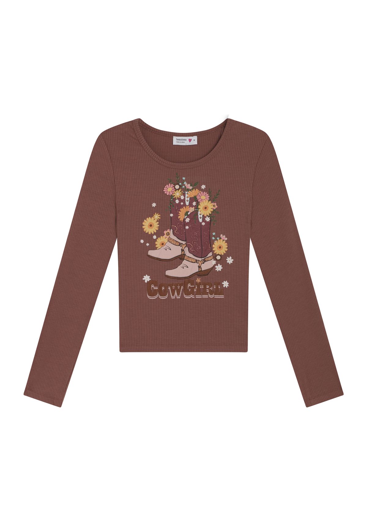 Girls 7-16 Texas Cowboy Boots Ribbed Knit Top