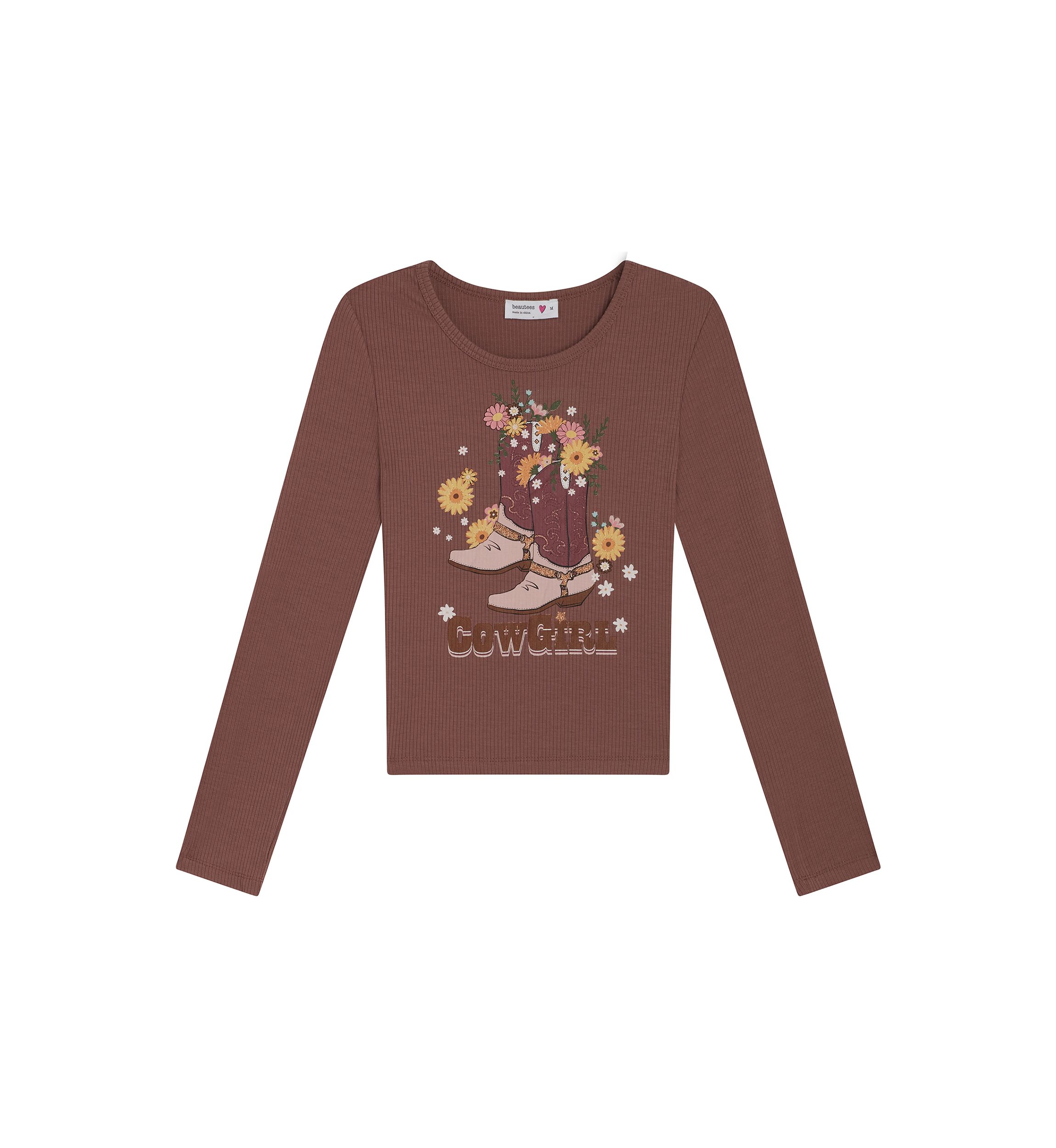 Girls 7-16 Texas Cowboy Boots Ribbed Knit Top