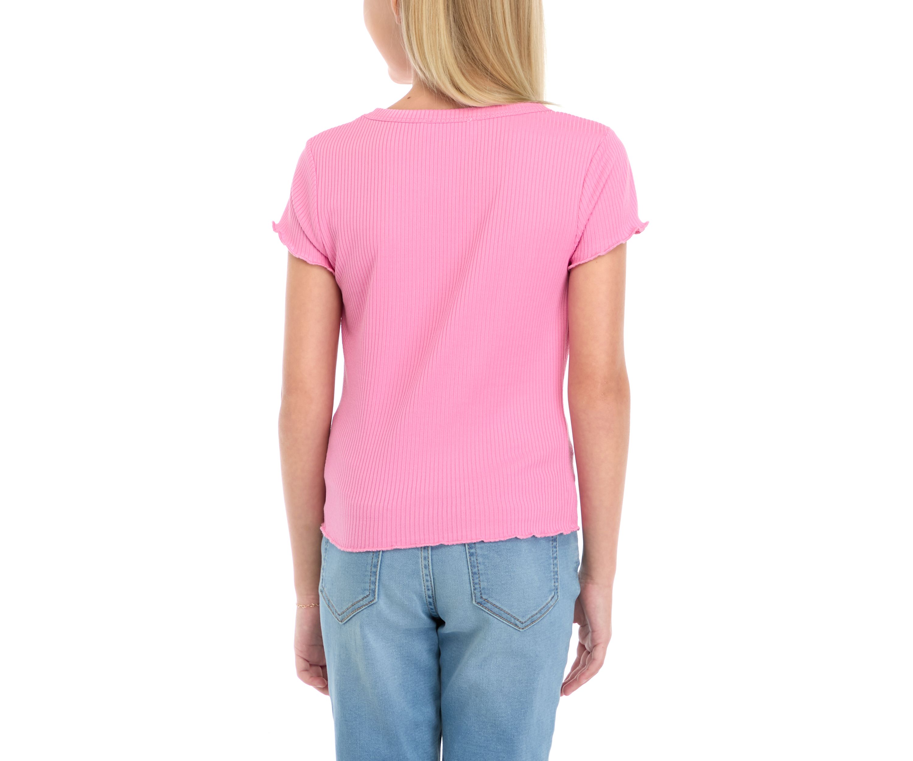 Girls 7-16 Short Sleeve Solid Rib Palms Sunscreen Graphic T-Shirt