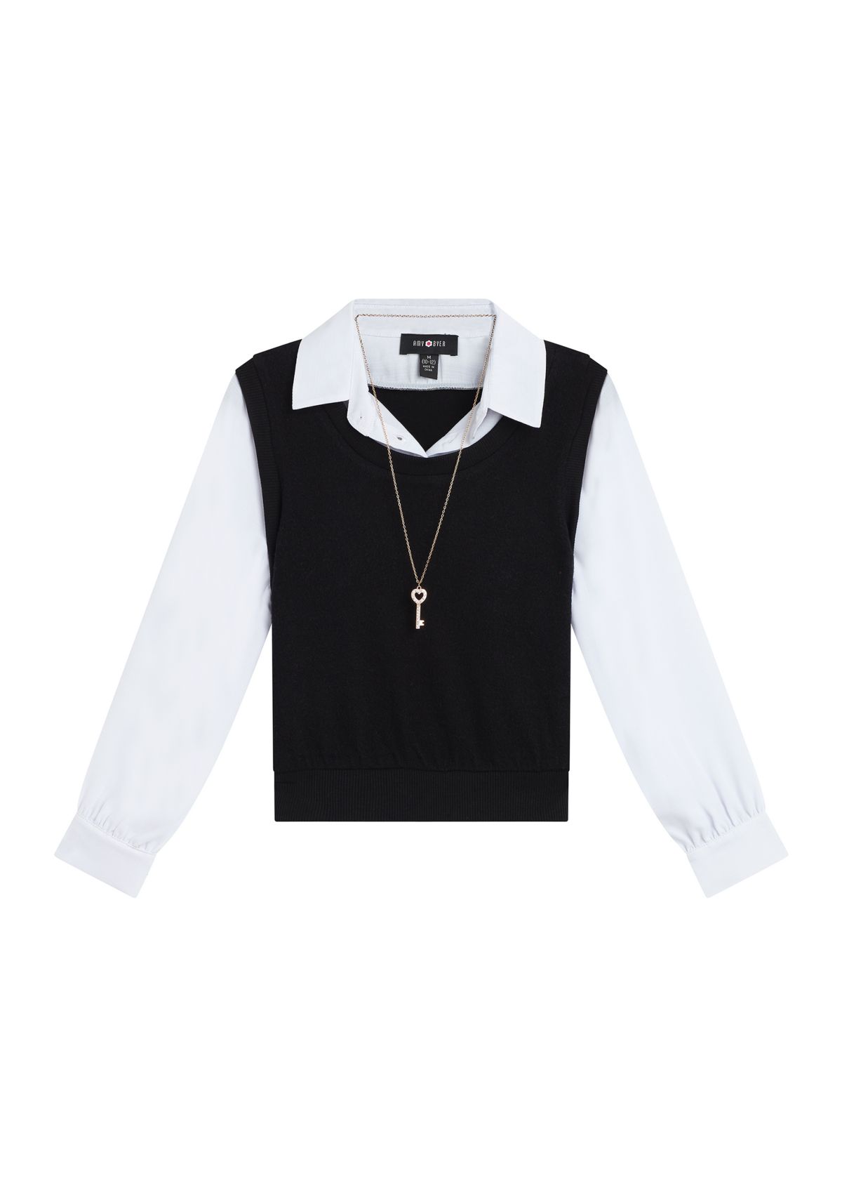 Girls 7-16 2Fer Vest Blouse