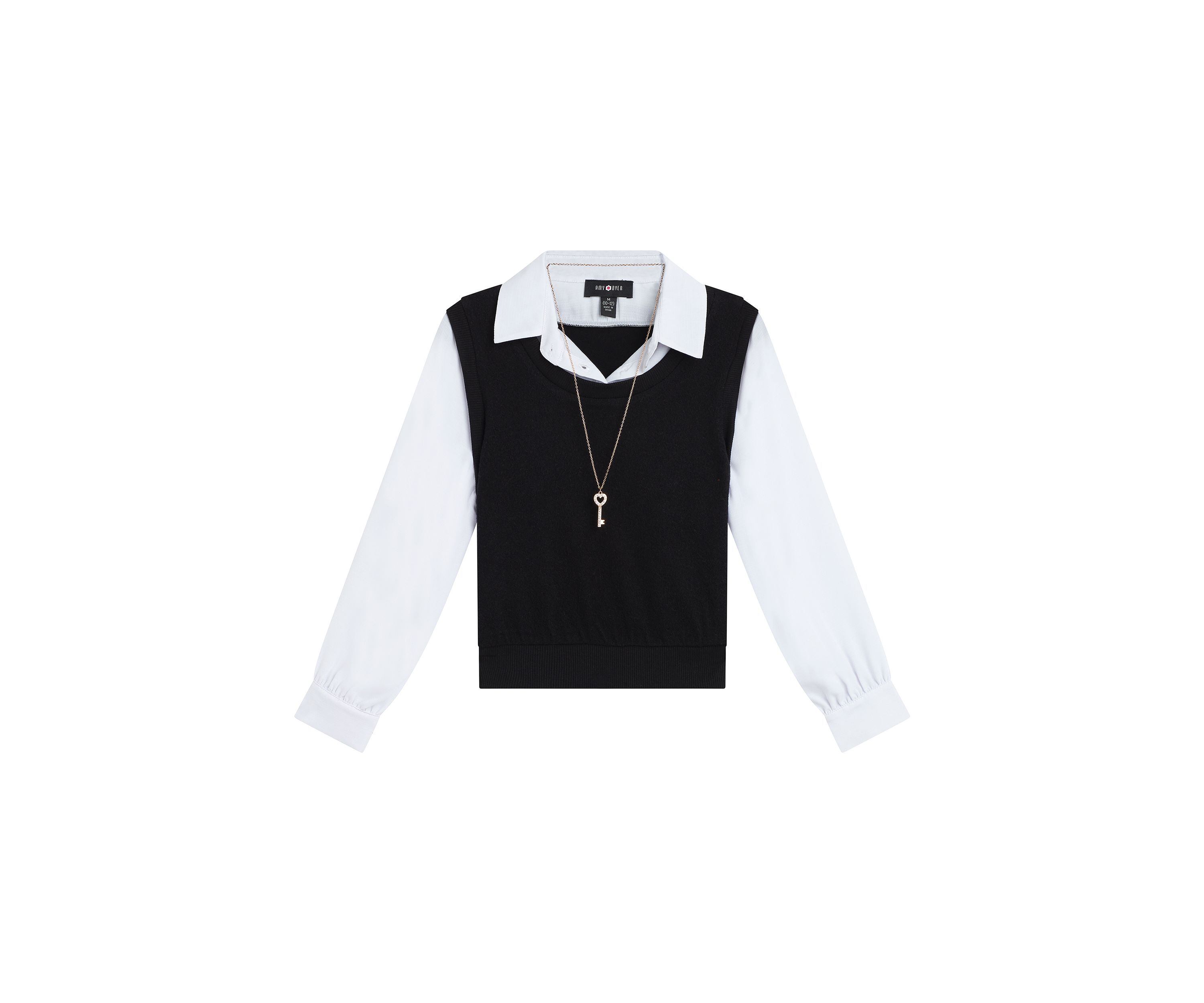 Girls 7-16 2Fer Vest Blouse