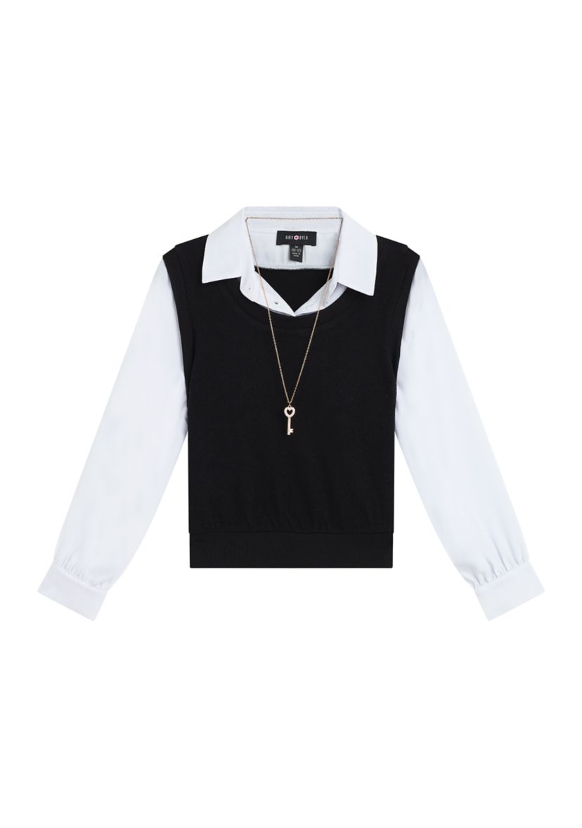 Girls 7-16 2Fer Vest Blouse