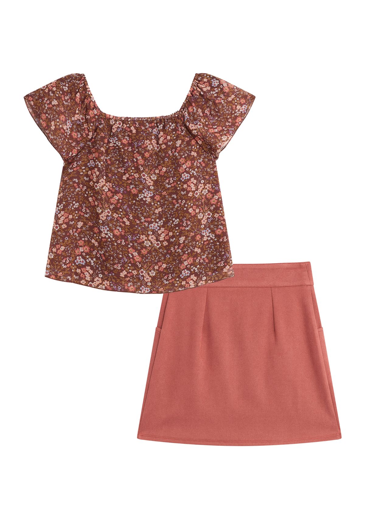 Girls 7-16 Floral Printed Top and Skirt Set