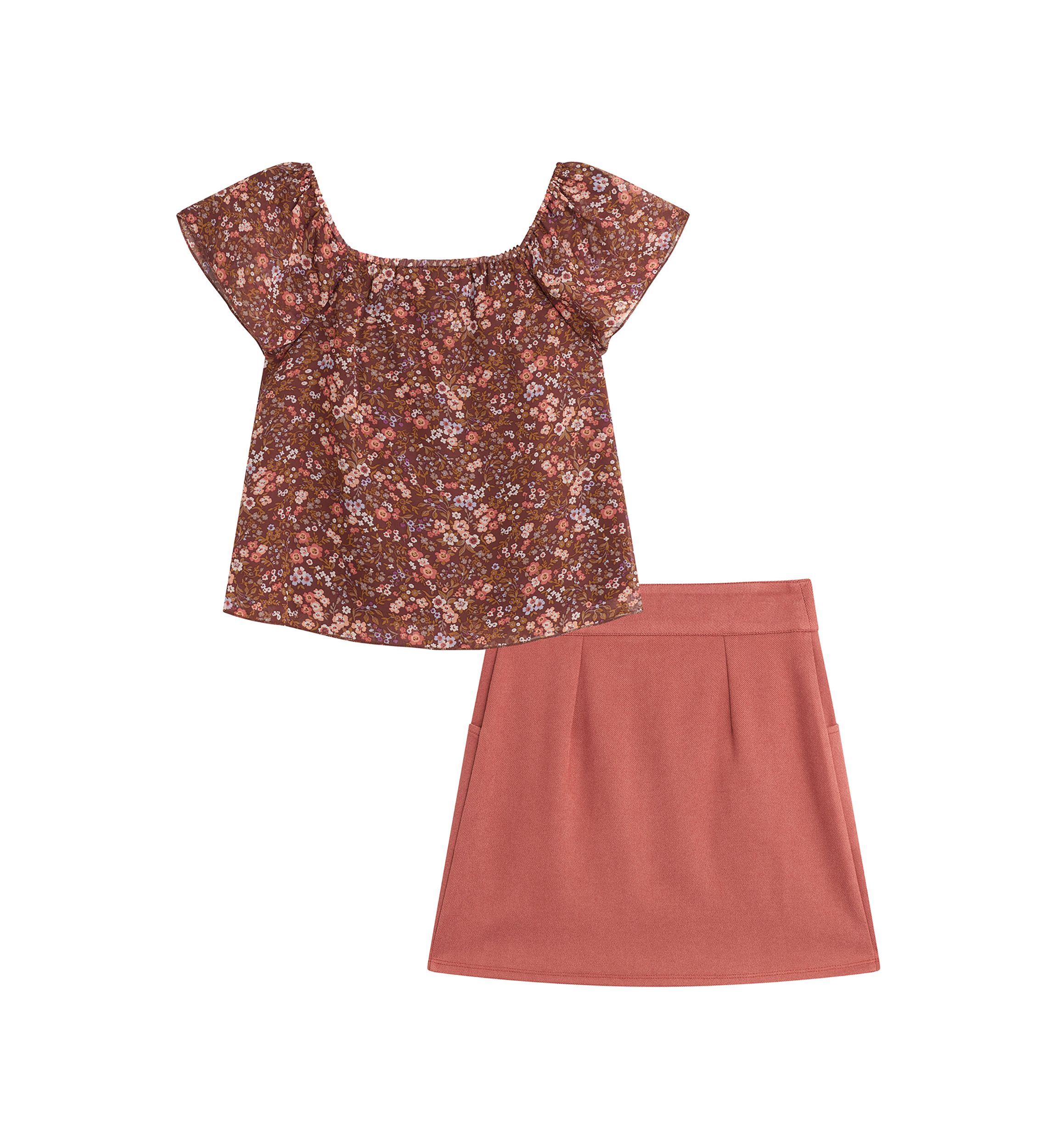 Girls 7-16 Floral Printed Top and Skirt Set