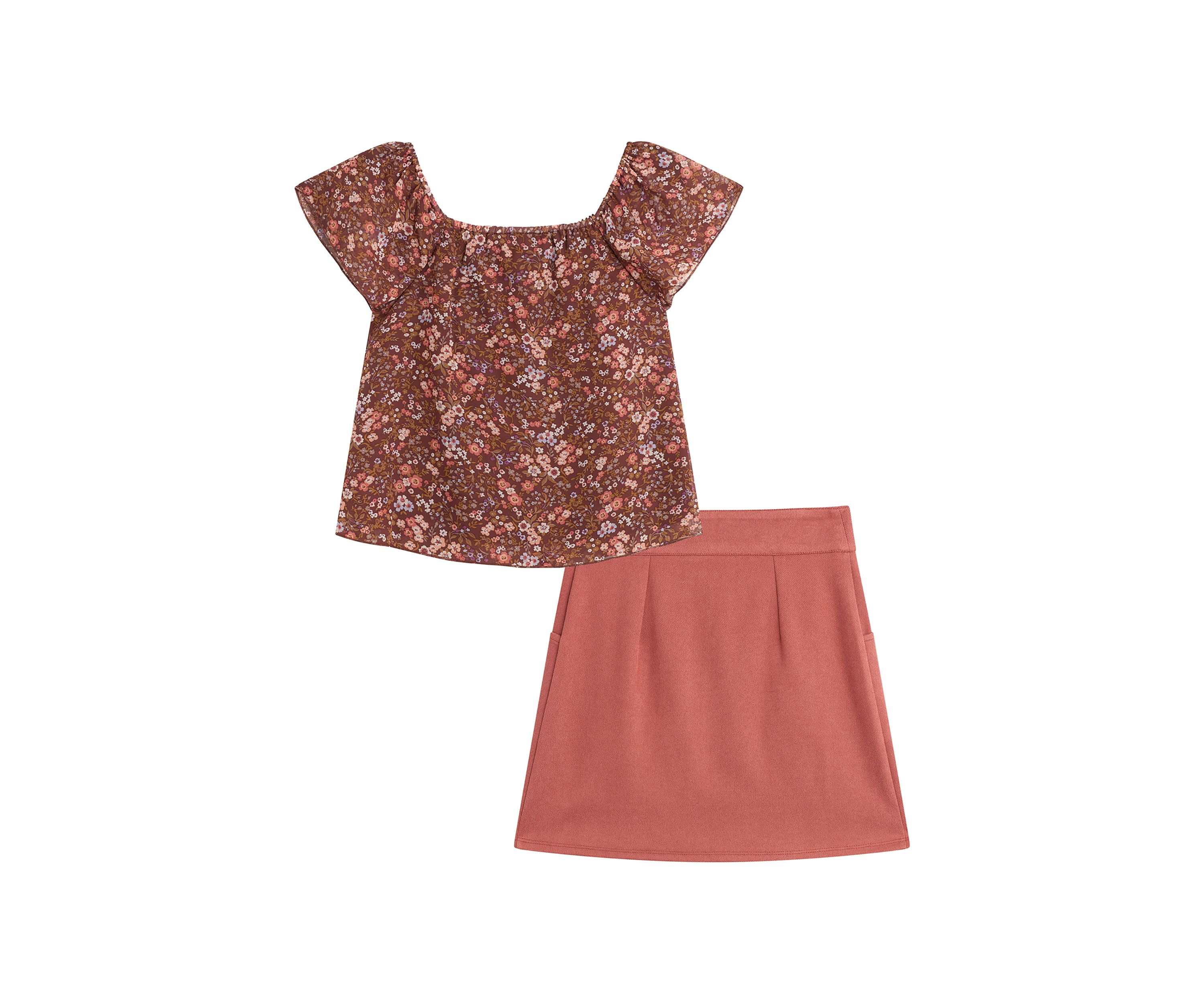Girls 7-16 Floral Printed Top and Skirt Set