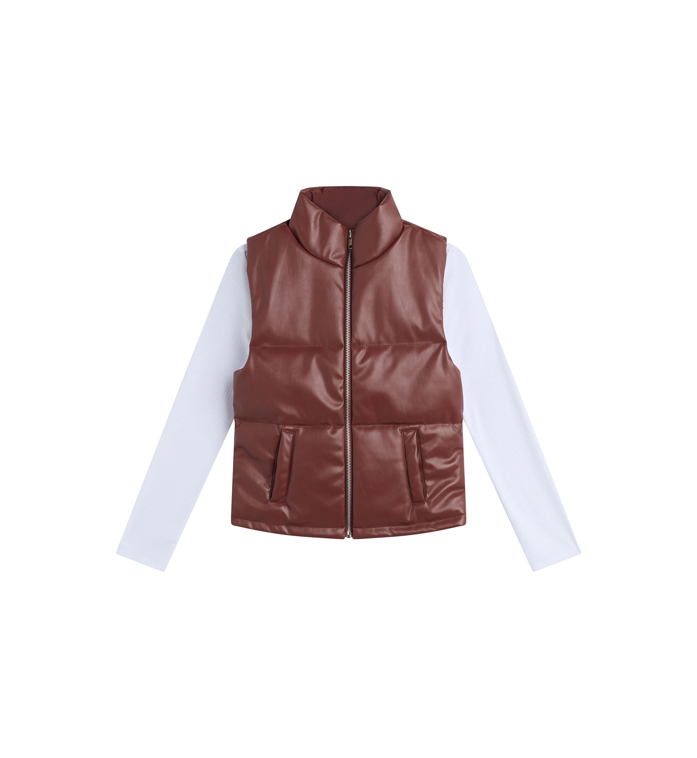 Girls 7-16 2 Piece Quilted Faux Leather Puffer Vest Set