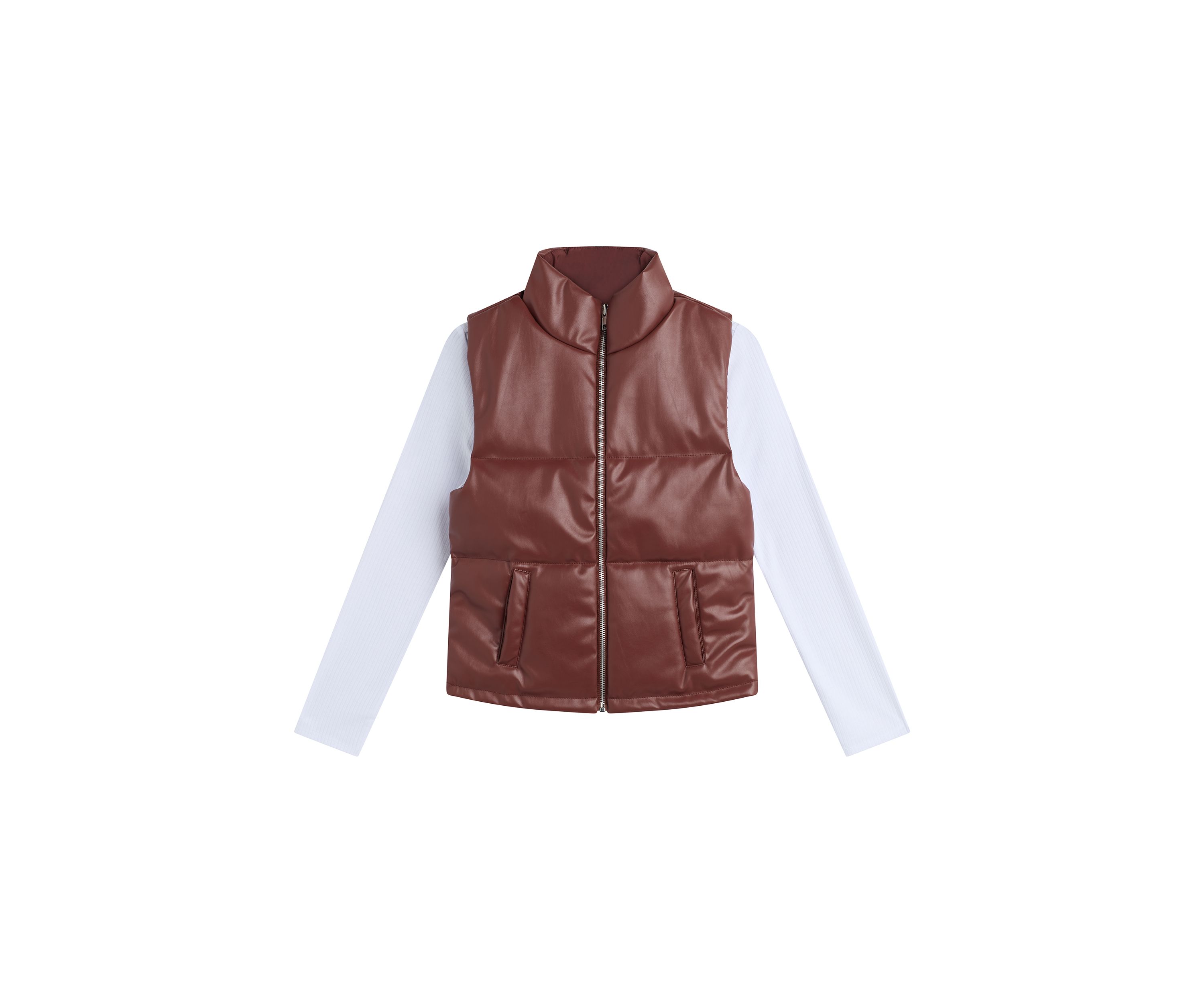 Girls 7-16 2 Piece Quilted Faux Leather Puffer Vest Set