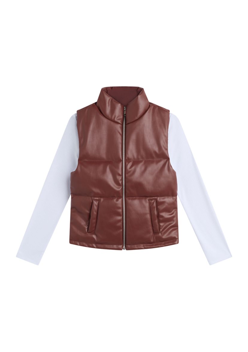 Girls 7-16 2 Piece Quilted Faux Leather Puffer Vest Set